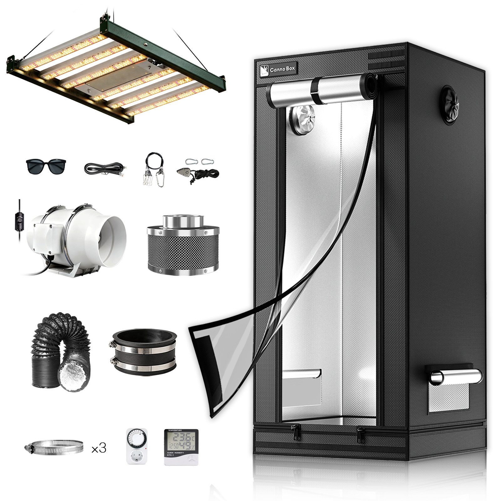 CannoBox Gewächshaus 80x80x180cm Growzelt 100mm Abluft Komplett Set Pro Pflanzenlampe