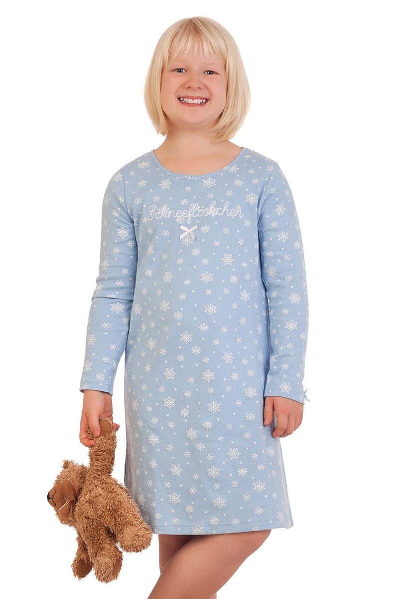 Pyjama Nachthemd Kinder - SCHNEEFLOCKE - hellblau, rot