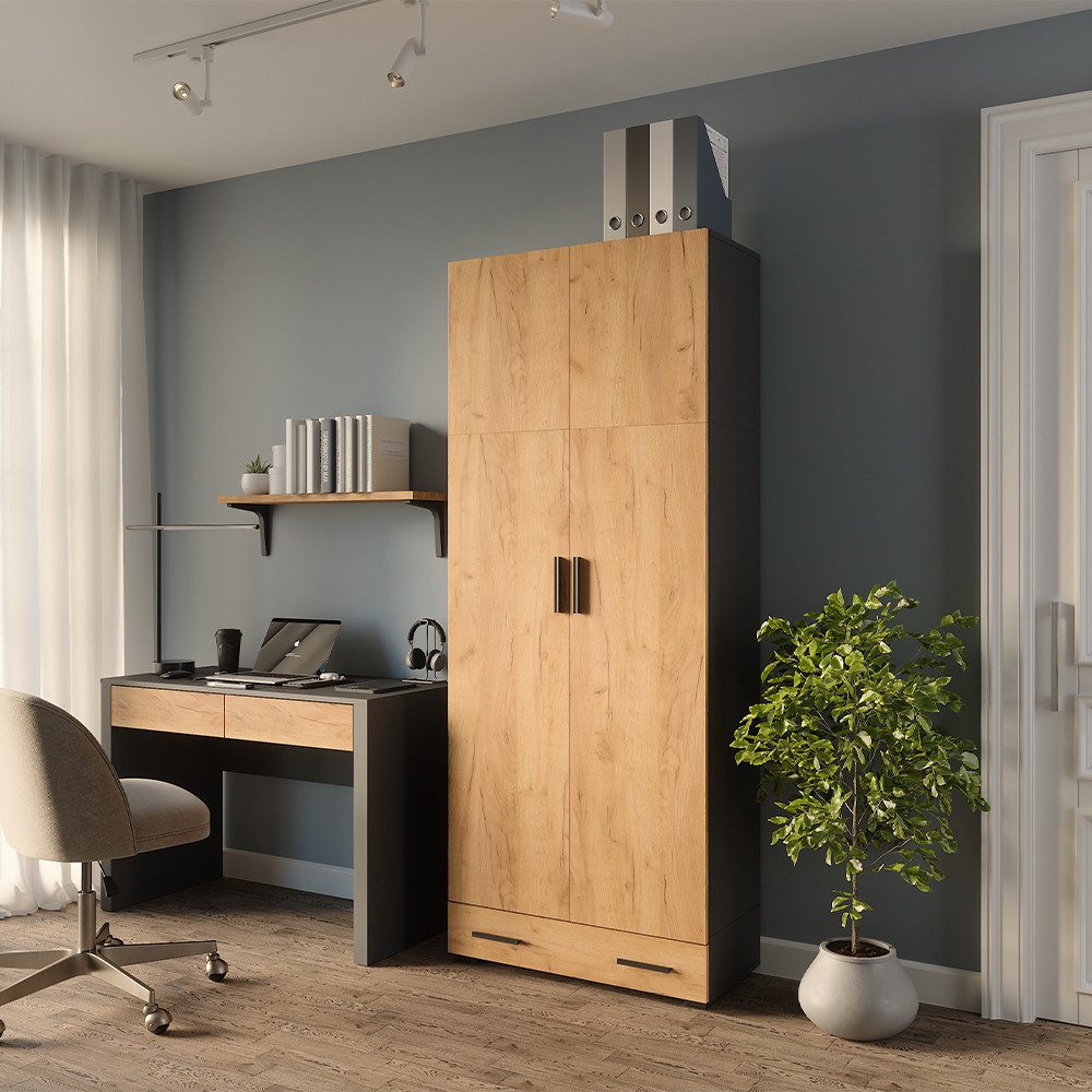 Vicco Aktenschrank Frank, Anthrazit/Goldkraft Eiche, 80 x 201.2 cm mit Schubladenmodul (1-St)