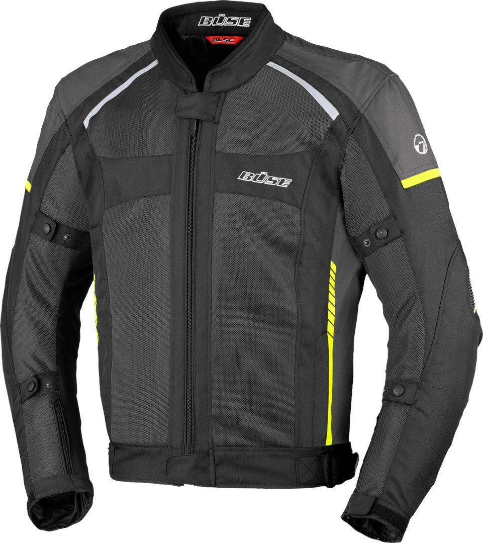 Büse Porto Motorradjacke Schwarz/Weiß/Gelb, Größe 54