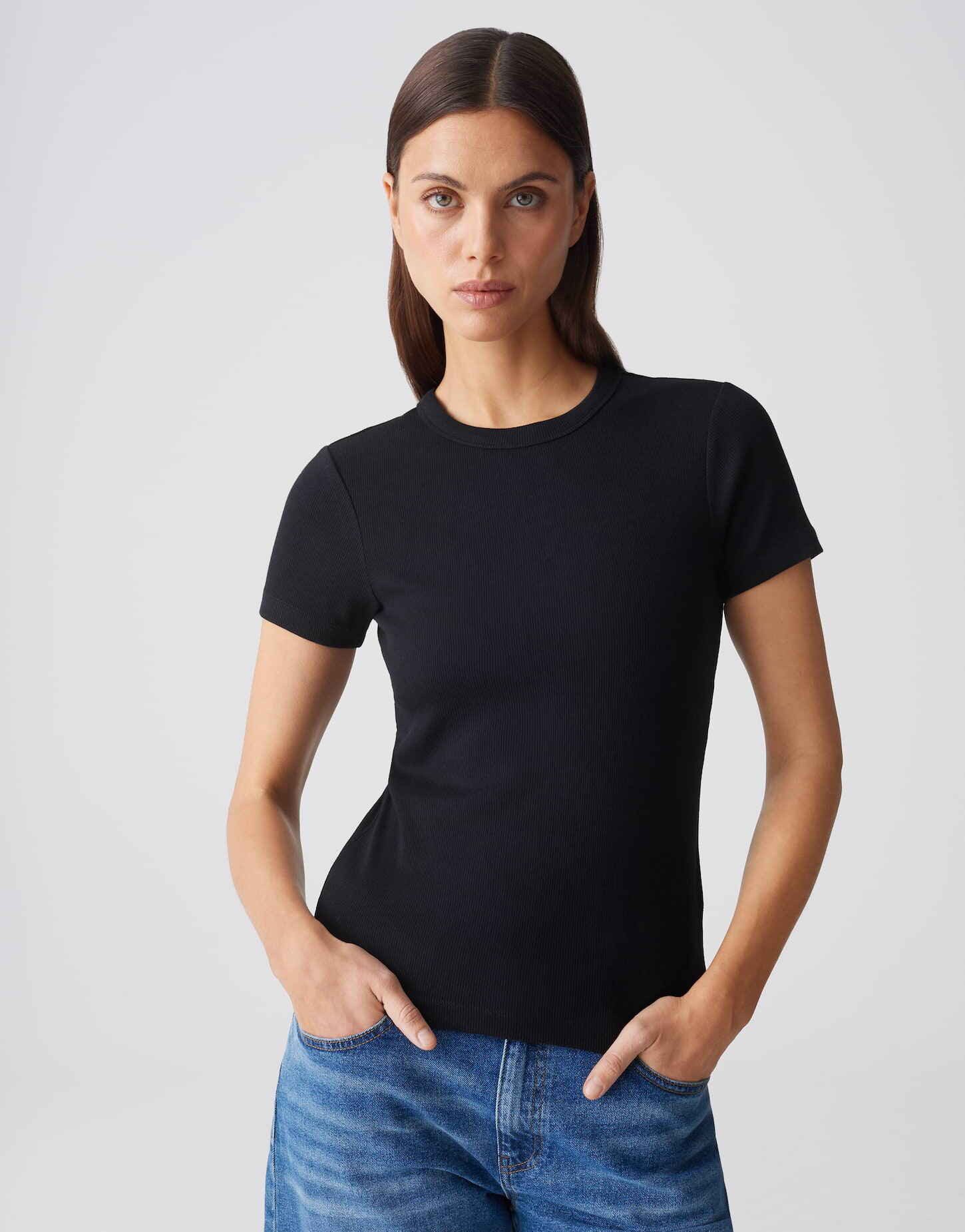 OPUS T-Shirt Feines Rippshirt SAMUNA Slim aus BCI Cotton Mix