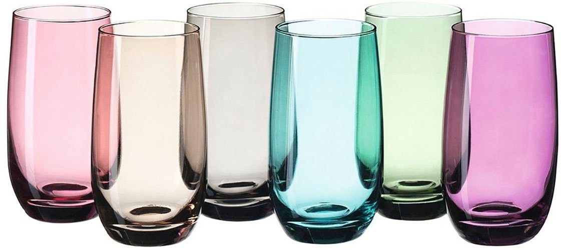 LEONARDO Longdrinkglas SORA, Glas, 390 ml, farbig sortiert, 6-teilig