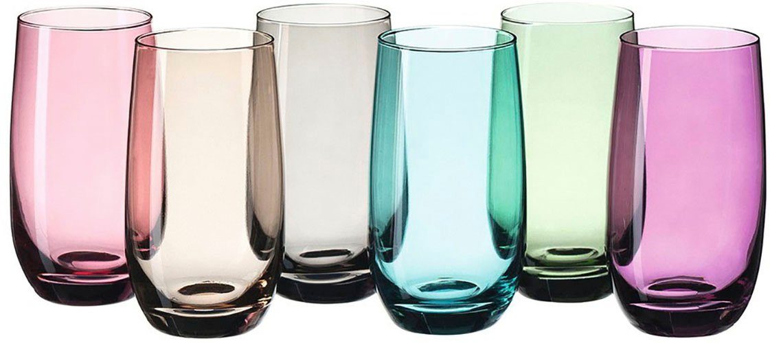 LEONARDO Longdrinkglas SORA, 6-tlg., Glas, 390 ml, farbig sortiert, 6-teilig