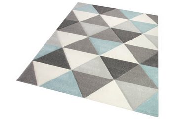 Teppich Teppich Wohnzimmer Teppich Design mit Dreieck Muster in Blau Grau Creme, Teppich-Traum, rechteckig, Höhe: 13 mm