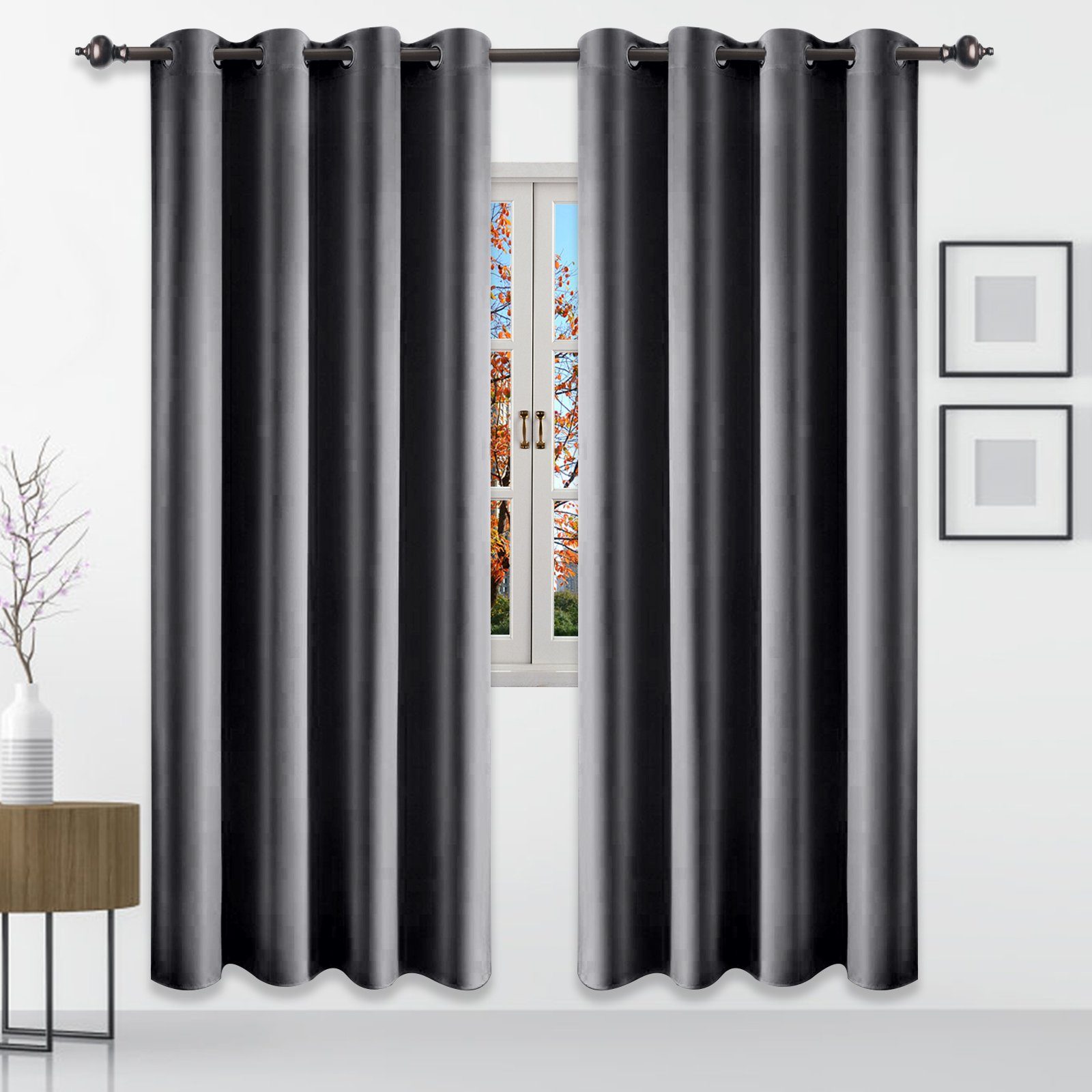 Gardine Satinvorhang, Ösen, für Wohnzimmer-Schlafzimmer-Dekoration, Rosnek, (2 St), H×B: 160×132;183×132;213×132 Grau