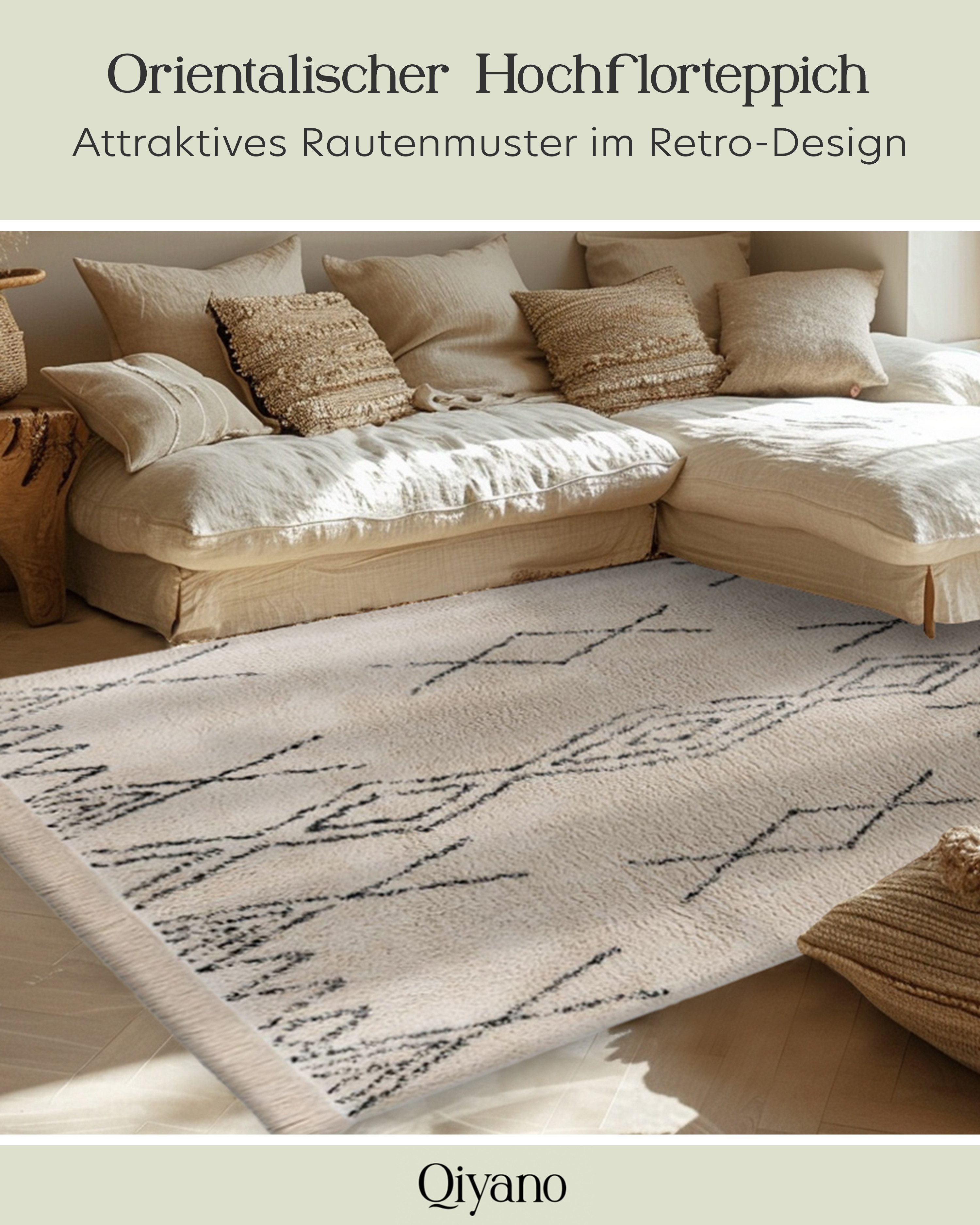 Qiyano Teppich Alena 100 Creme/Schwarz 160 x 230 cm, Rechteckig günstig online kaufen