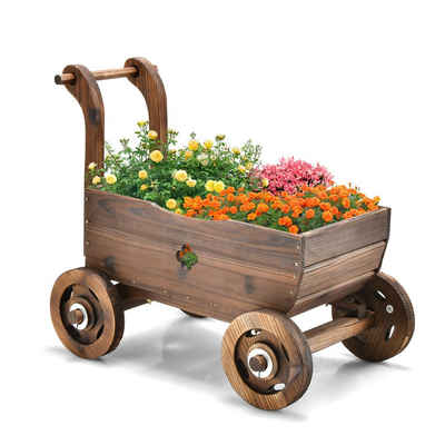 COSTWAY Blumenständer, Blumenwagen mit Rädern & Abflussloch, 68x38,5x53,5cm
