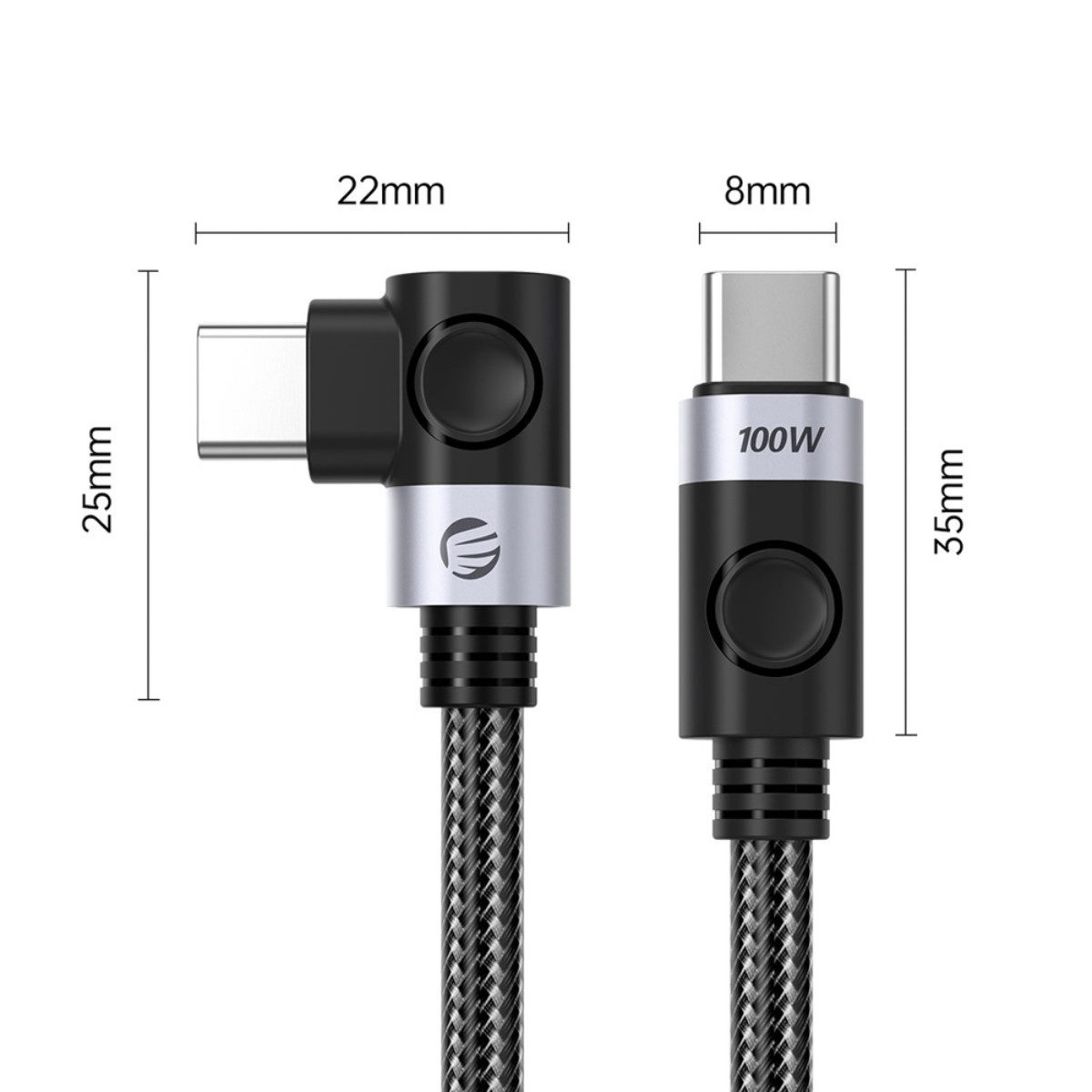ORICO C2CW USB-Kabel, USB-C Winkelstecker 90°, USB-C, USB-C (50 cm), 100 W PD Schnellladen mit 90° USB-C-Winkelstecker und E-Marker