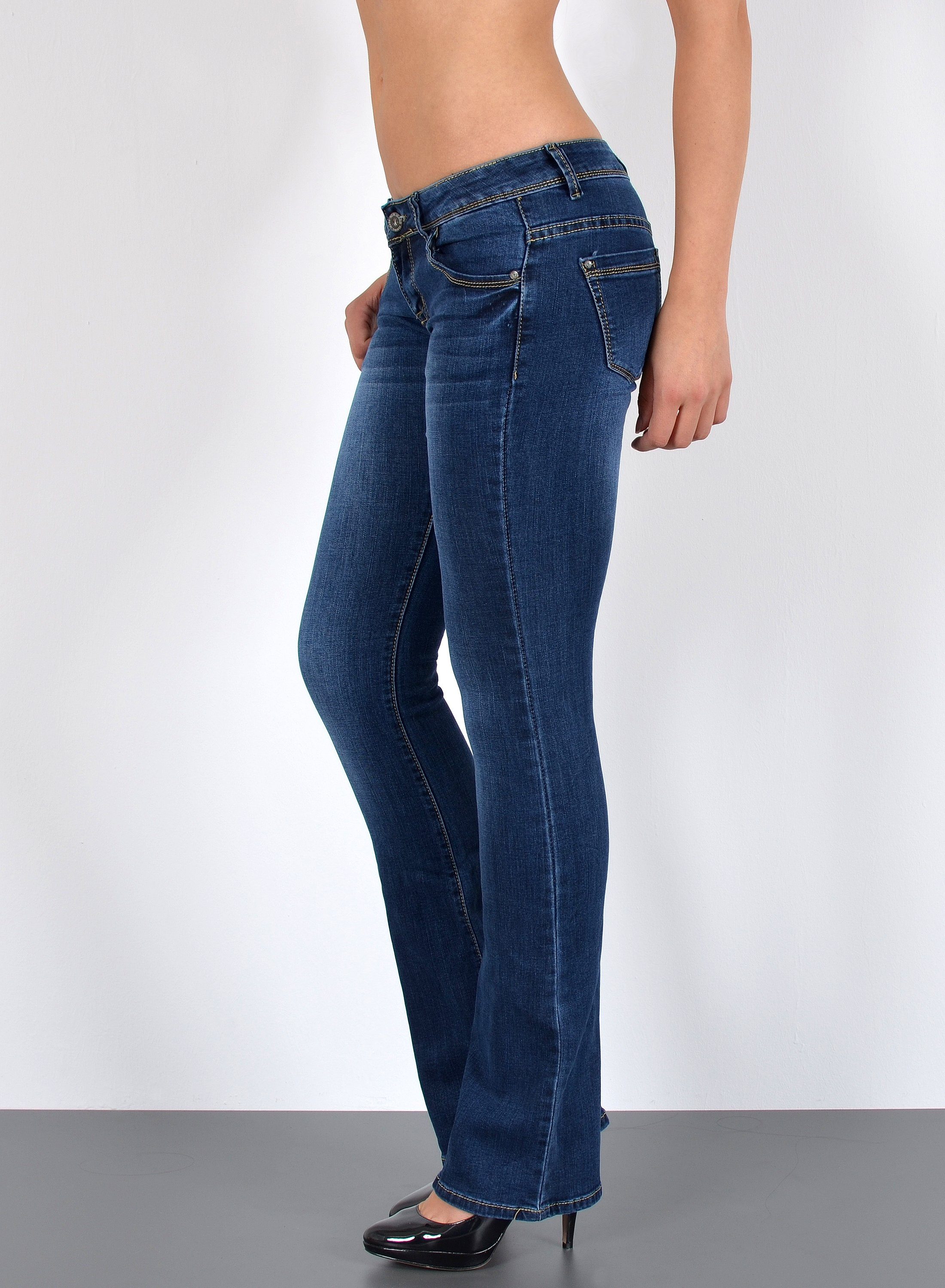 ESRA Bootcut-Jeans Low Waist Jeans Damen Bootcut Stretch Flared Jeans Wide günstig online kaufen