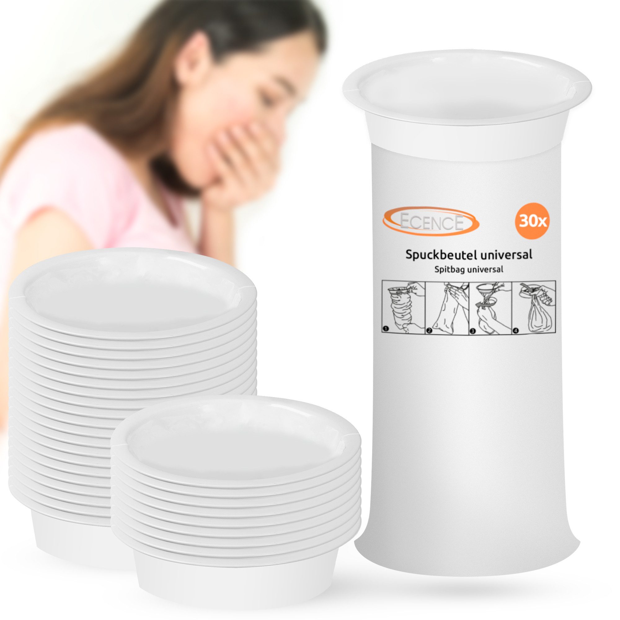 ECENCE Arzttasche Brechbeutel mit Ring 30x Spuckbeutel Auto (30-tlg)