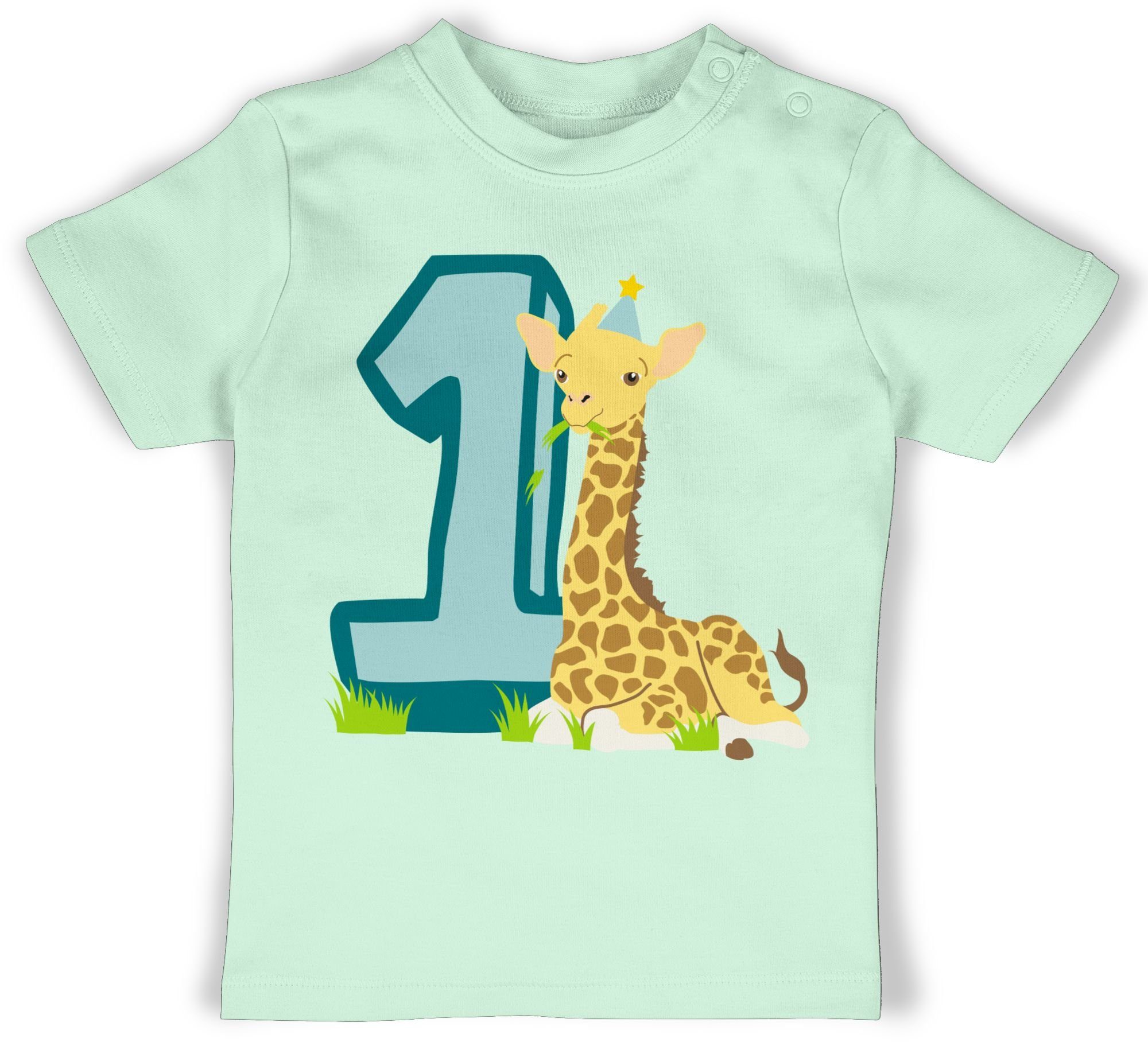 Shirtracer T-Shirt Giraffe Eins 1. Geburtstag 2 Mintgrün