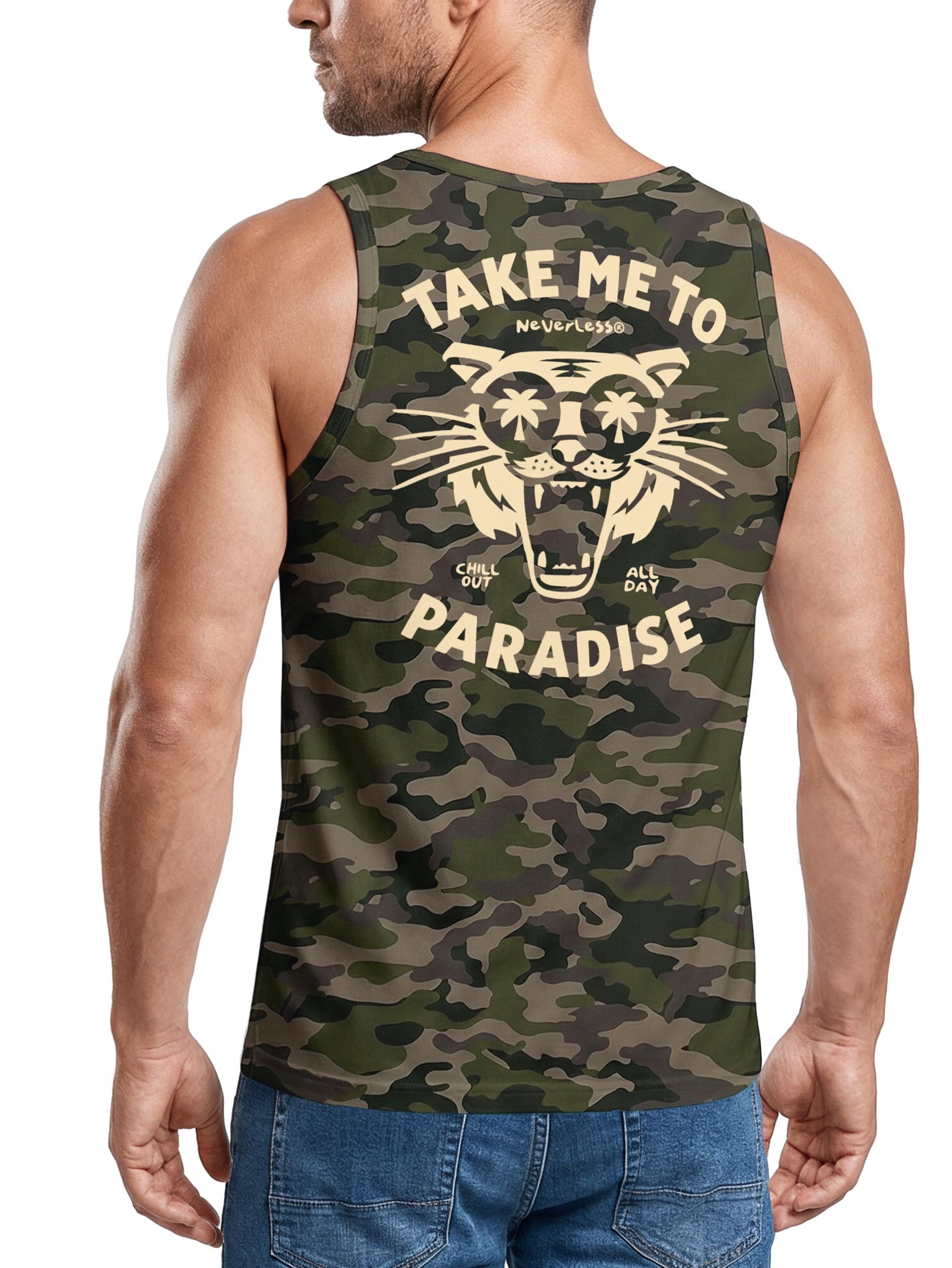 Neverless Tanktop Tanktop Herren mit Grafik-Print - Design Paradise Tiger - Trägershirt mit Print