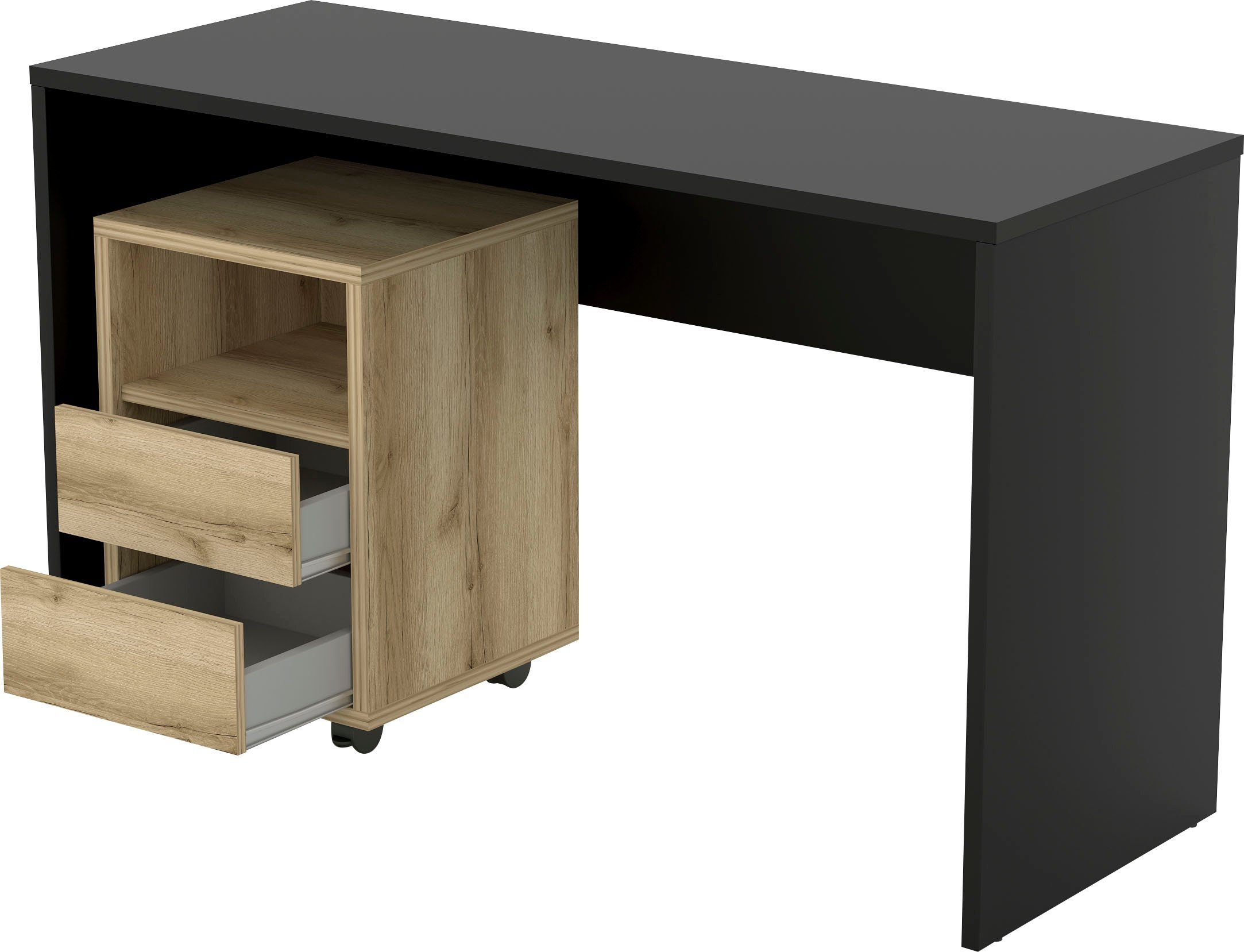 aus Design Büro-Set Schreibtisch schwarz/eiche modernen Helvetia Rollcontainer 2-St), (Set, grand natural Agapi, bestehend im und
