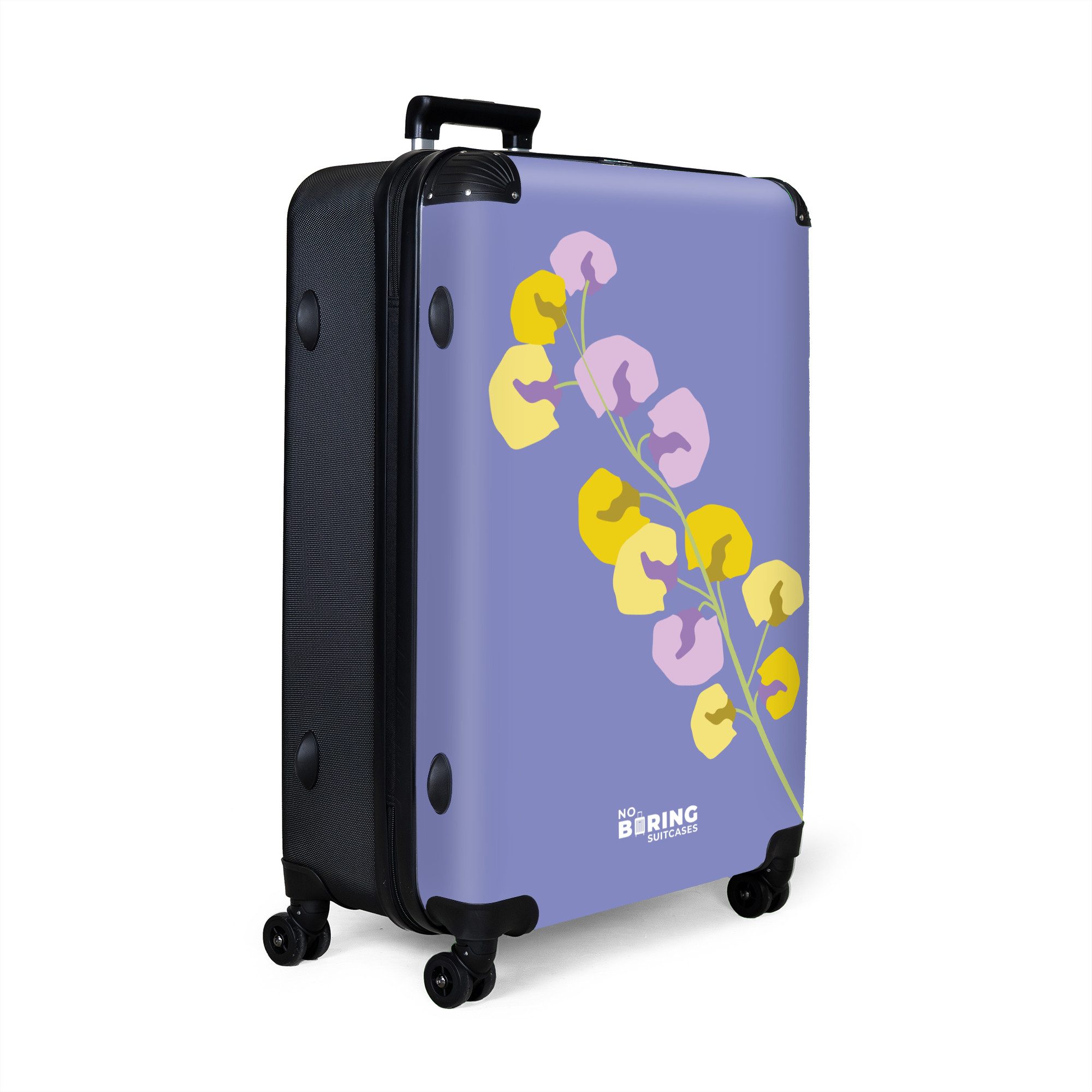 NoBoringSuitcases.com© Hartschalen-Trolley Lila mit bunter Blume günstig online kaufen