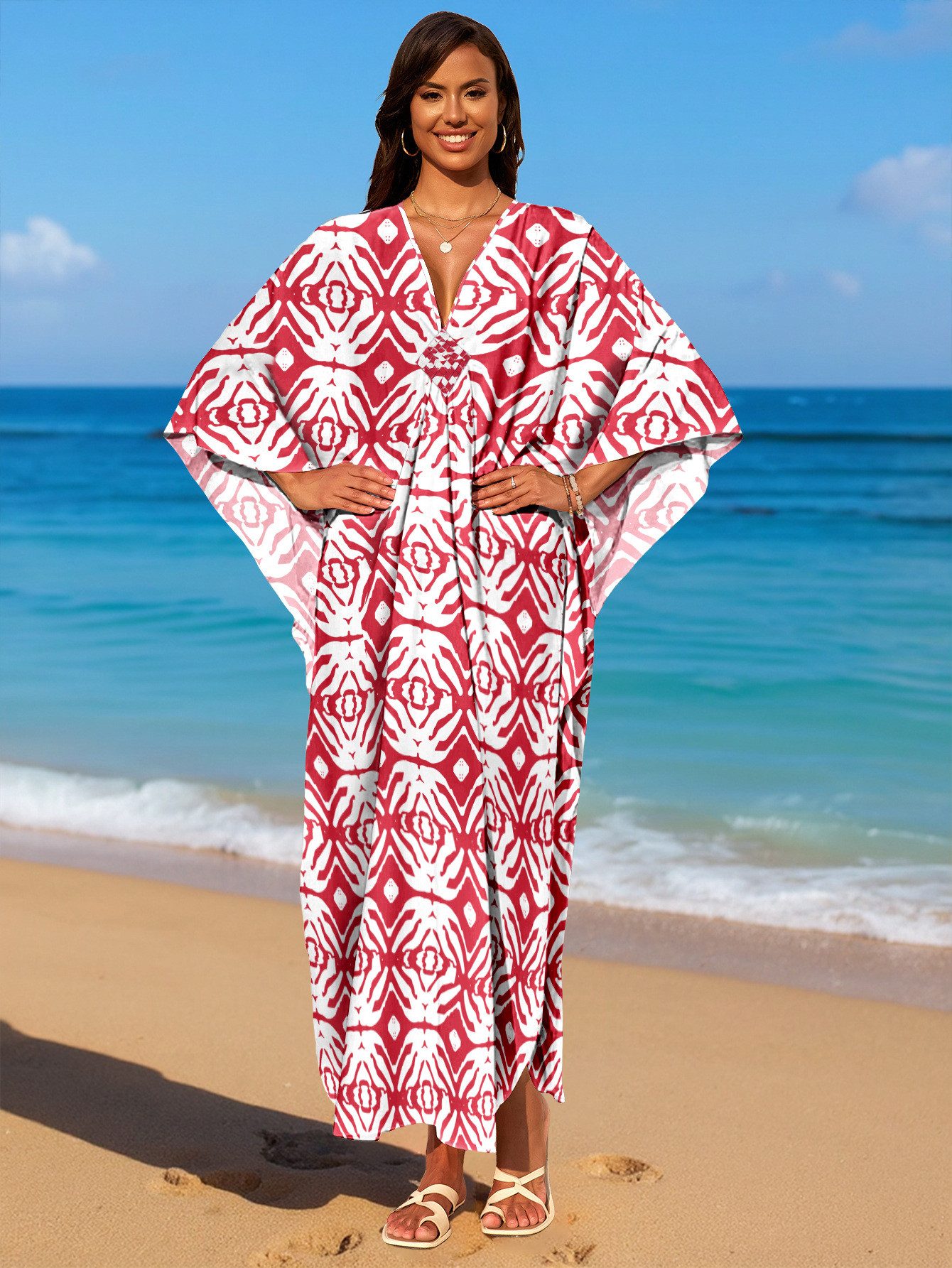 RWEUOQ Strandkleid Maxikleid Strand-Tunika Bikini-Überwurf Beachwear günstig online kaufen