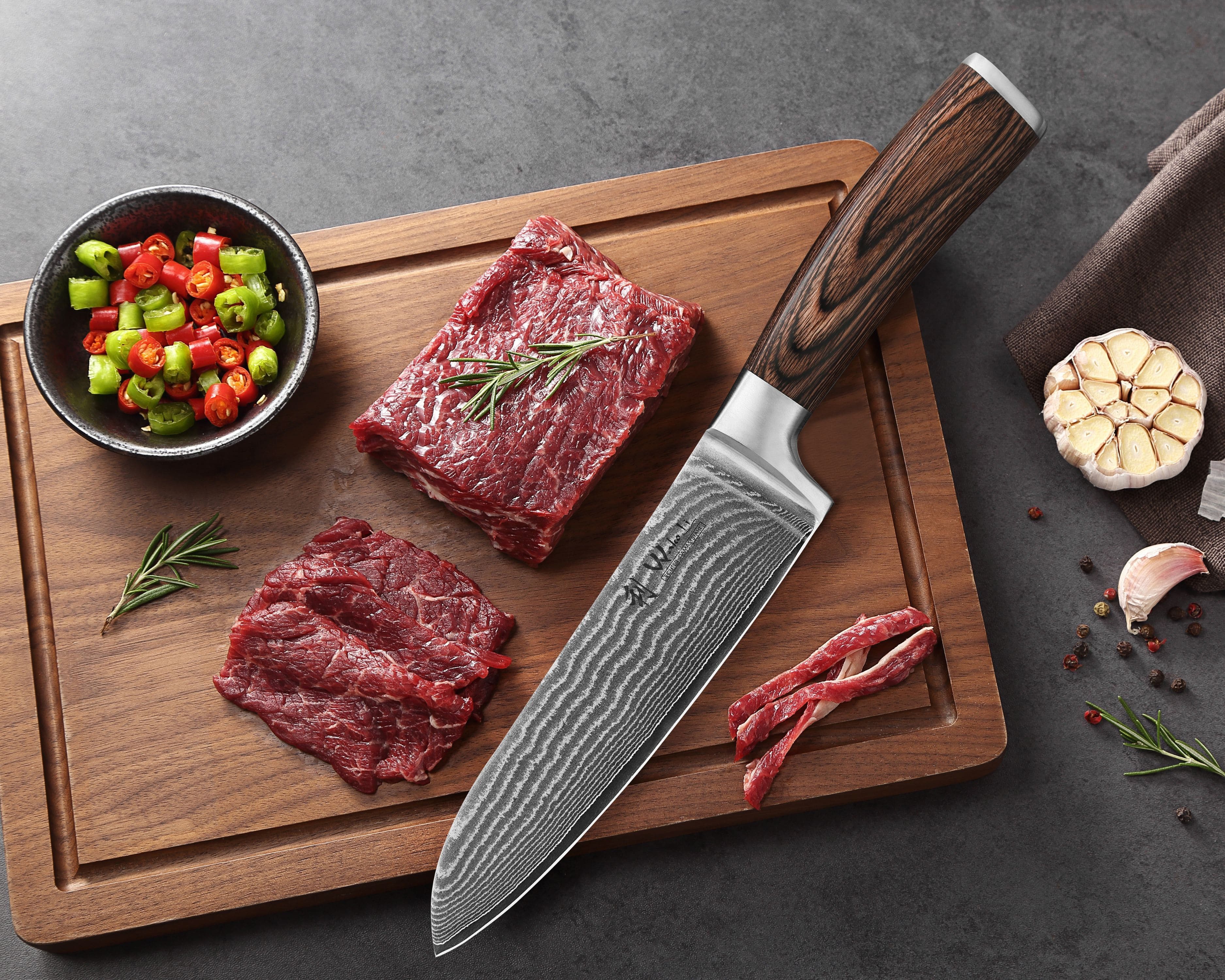 Wakoli Messer-Set Edib 3er Universal Kochmesser-Set 8 -17cm Klingen Pakkaholzgriffe (Küchenmesser Set in Holzbox, 3-tlg., 1x Santoku, Santoku klein, Spickmesser – Bild 4 von 5