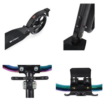 Byox Cityroller Kinderroller Quick klappbar, Handbremse, Seitenständer, LED-Scheinwerfer