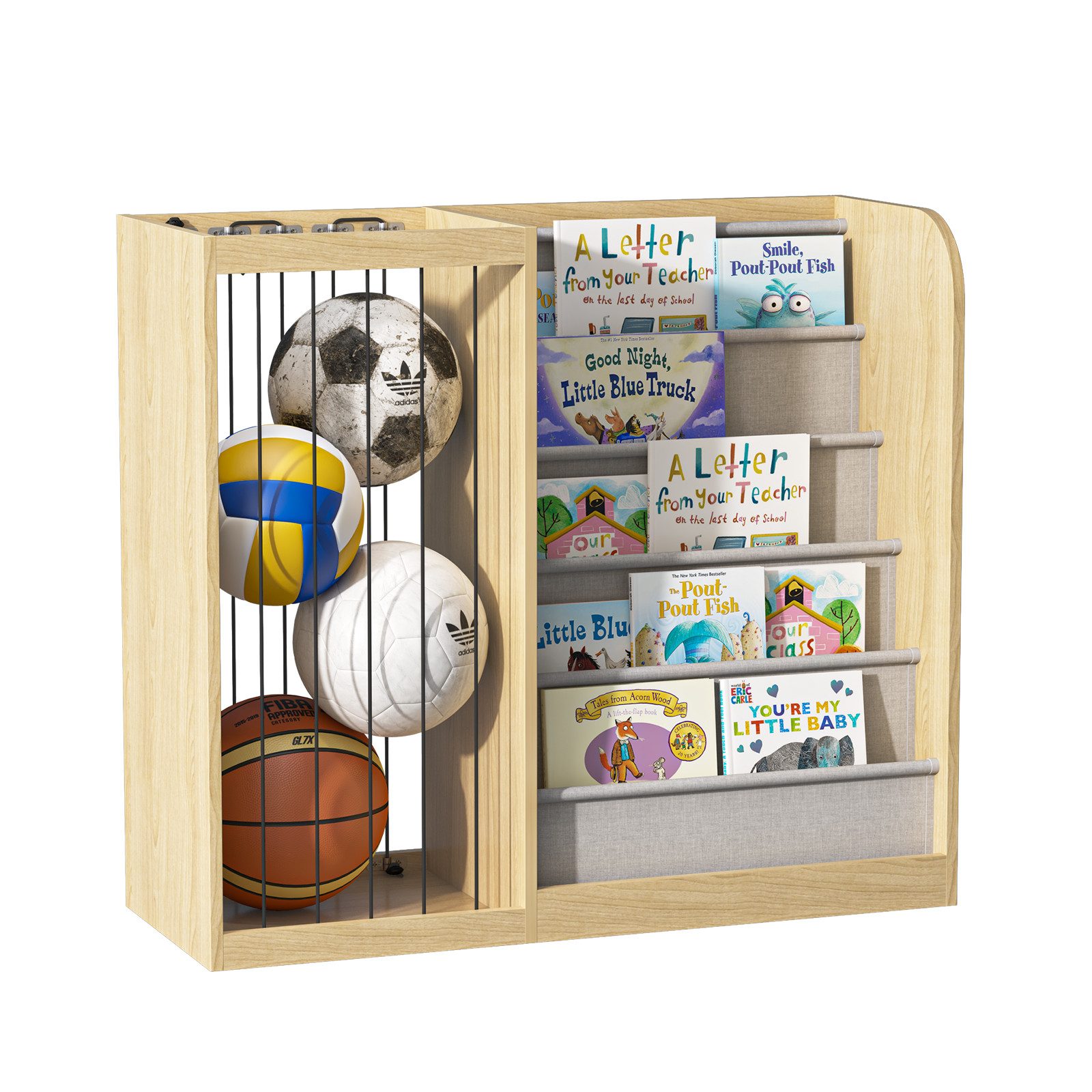 radelldar Kinderregal 2 in 1 Ball Lagerregal, Bücherregal Kinder, Holz mit günstig online kaufen