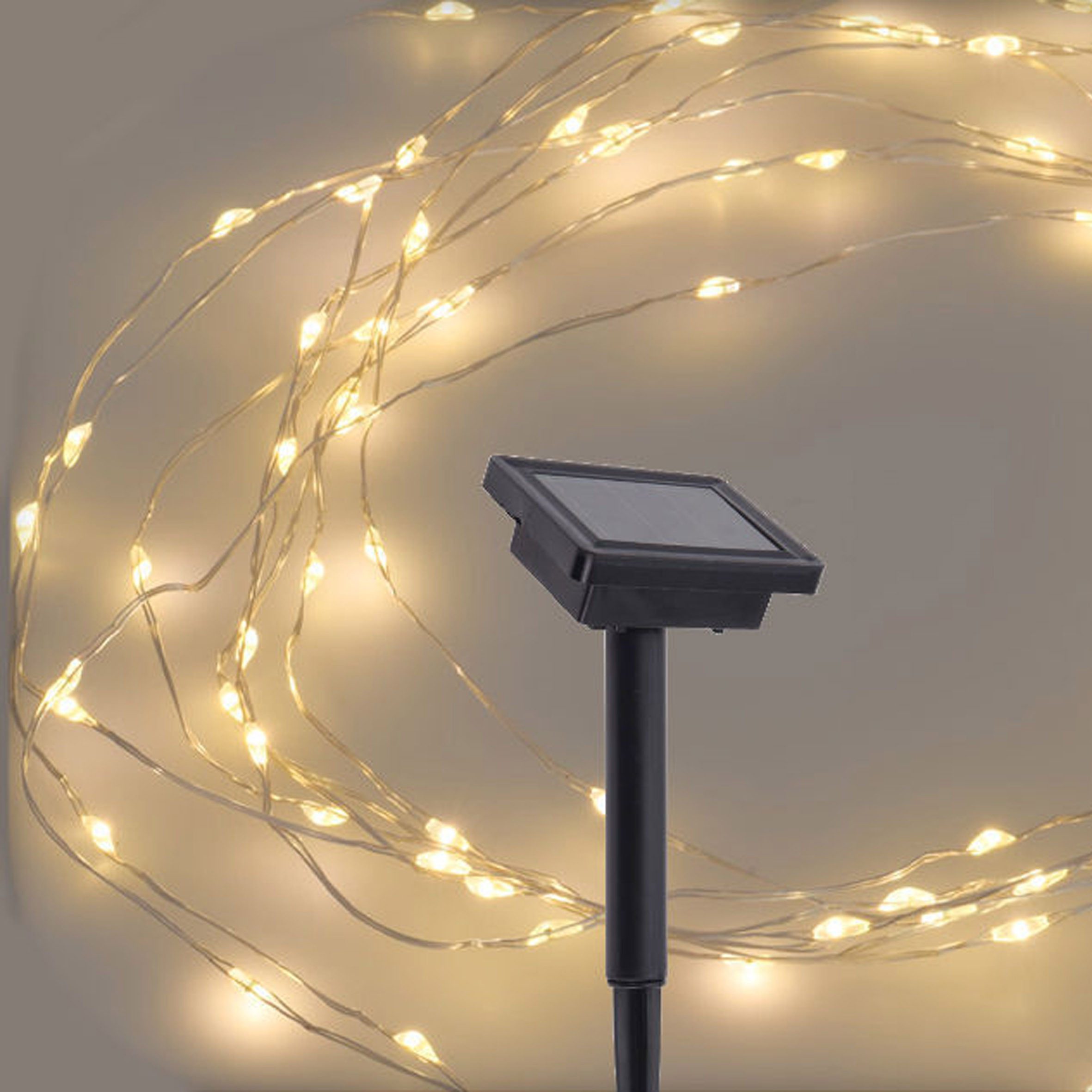 Spetebo LED-Lichterkette Solar Draht Lichterkette warm weiß - 100 LED / 7 m günstig online kaufen