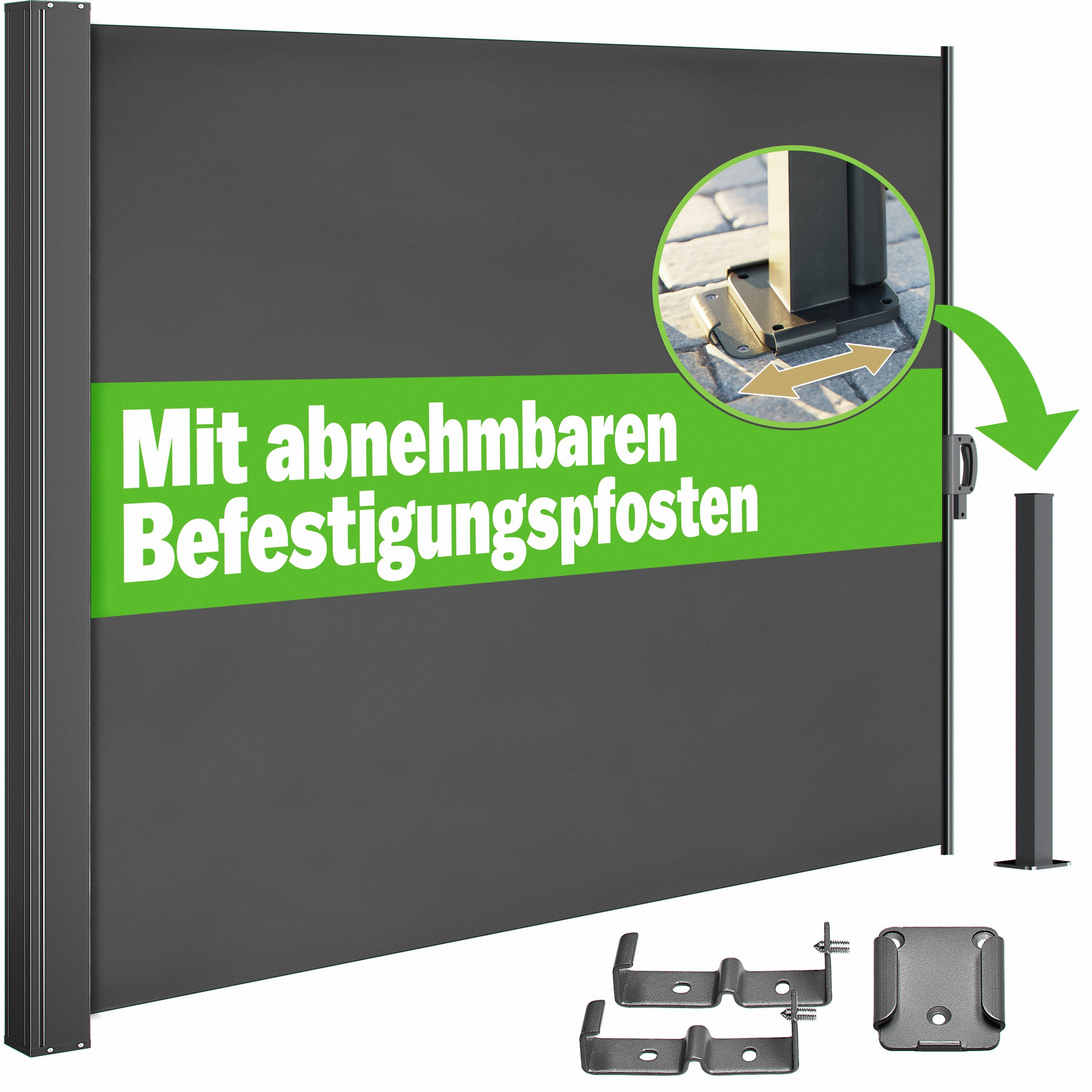 Casaria Balkonsichtschutz Norsara Seitenmarkise 180x300 cm Ausziehbar Blickdicht Wasserabweisend
