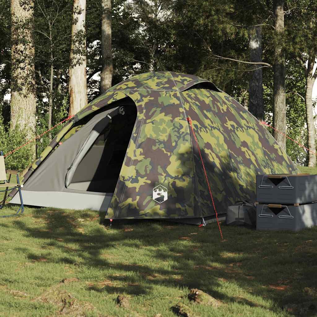 furnicato Faltzelt Campingzelt Kuppel 220x190x120 cm Tarnung, (1 tlg), Wetterfestes Familienzelt mit E-Anschluss und integrierten Netzwänden