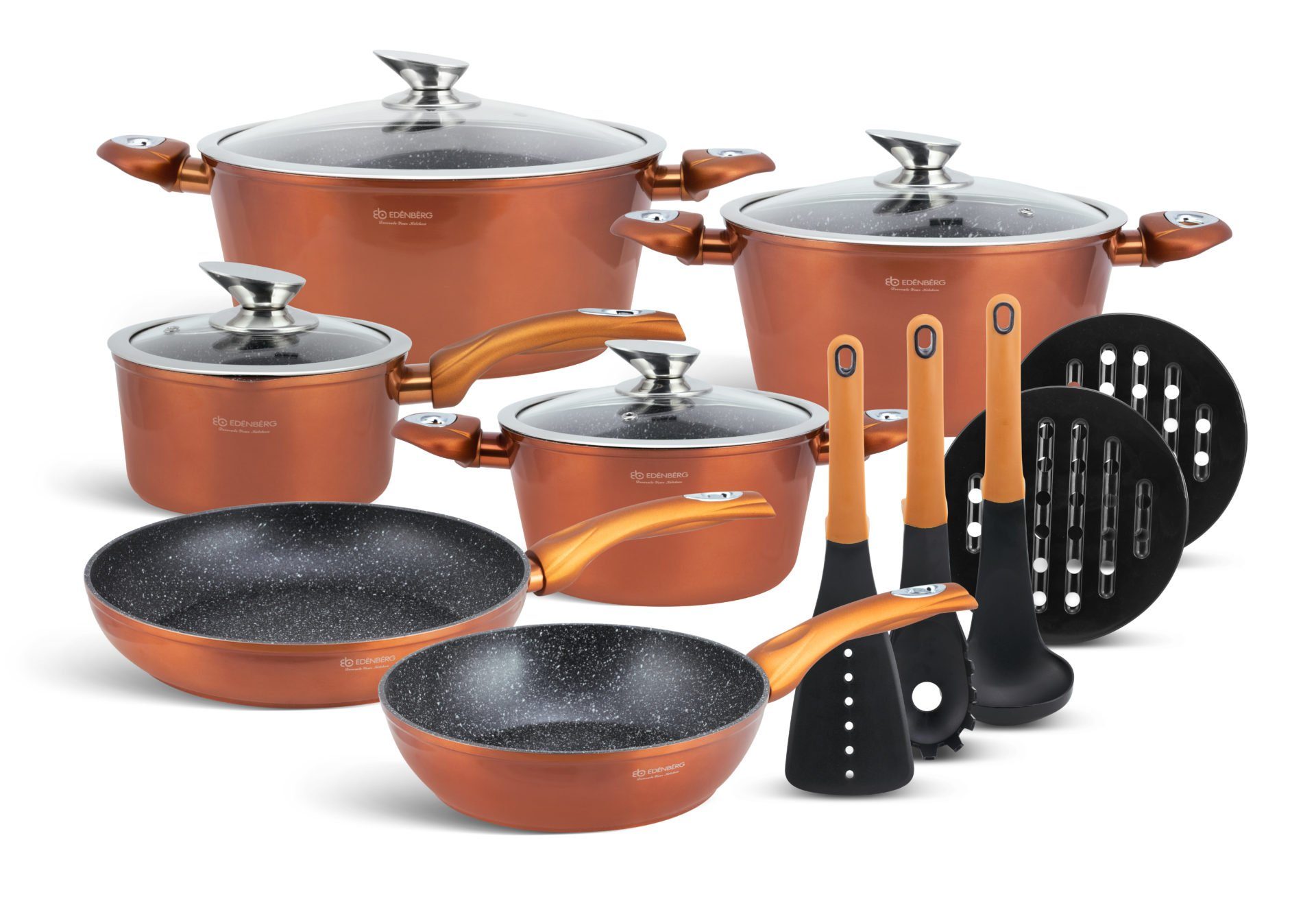 Kupferfarbene Design Topf-Set Töpfe, Kasserolle, Pfanne, Aluminium, INDUKTION, Keramik, des Geschenkidee) ideale Eine Edenberg Zeitloses (15-tlg., Keramik Topfset, Topfsets.