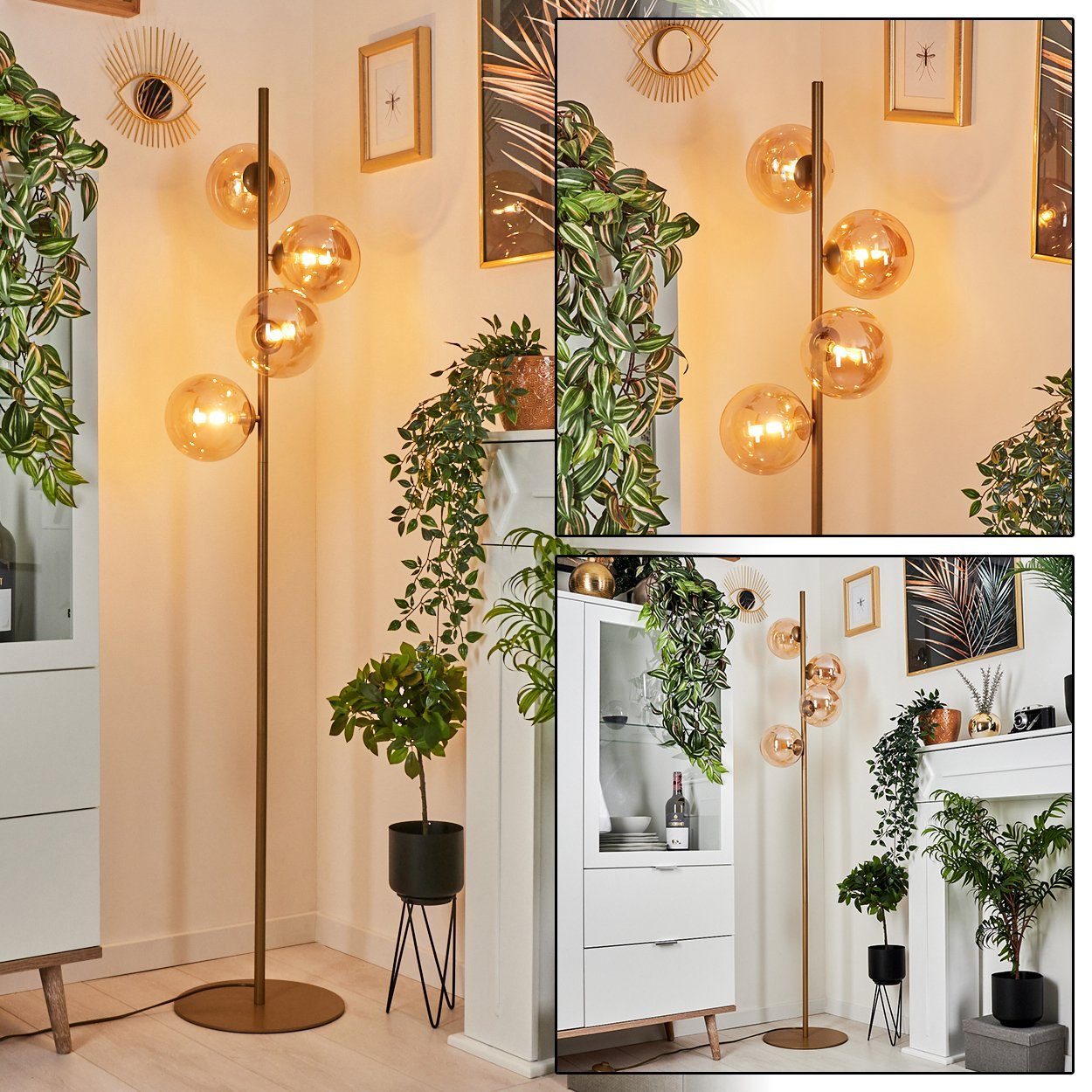 hofstein Stehlampe moderne Stehlampe aus Metall/Glas in Messingfarben/Champ günstig online kaufen