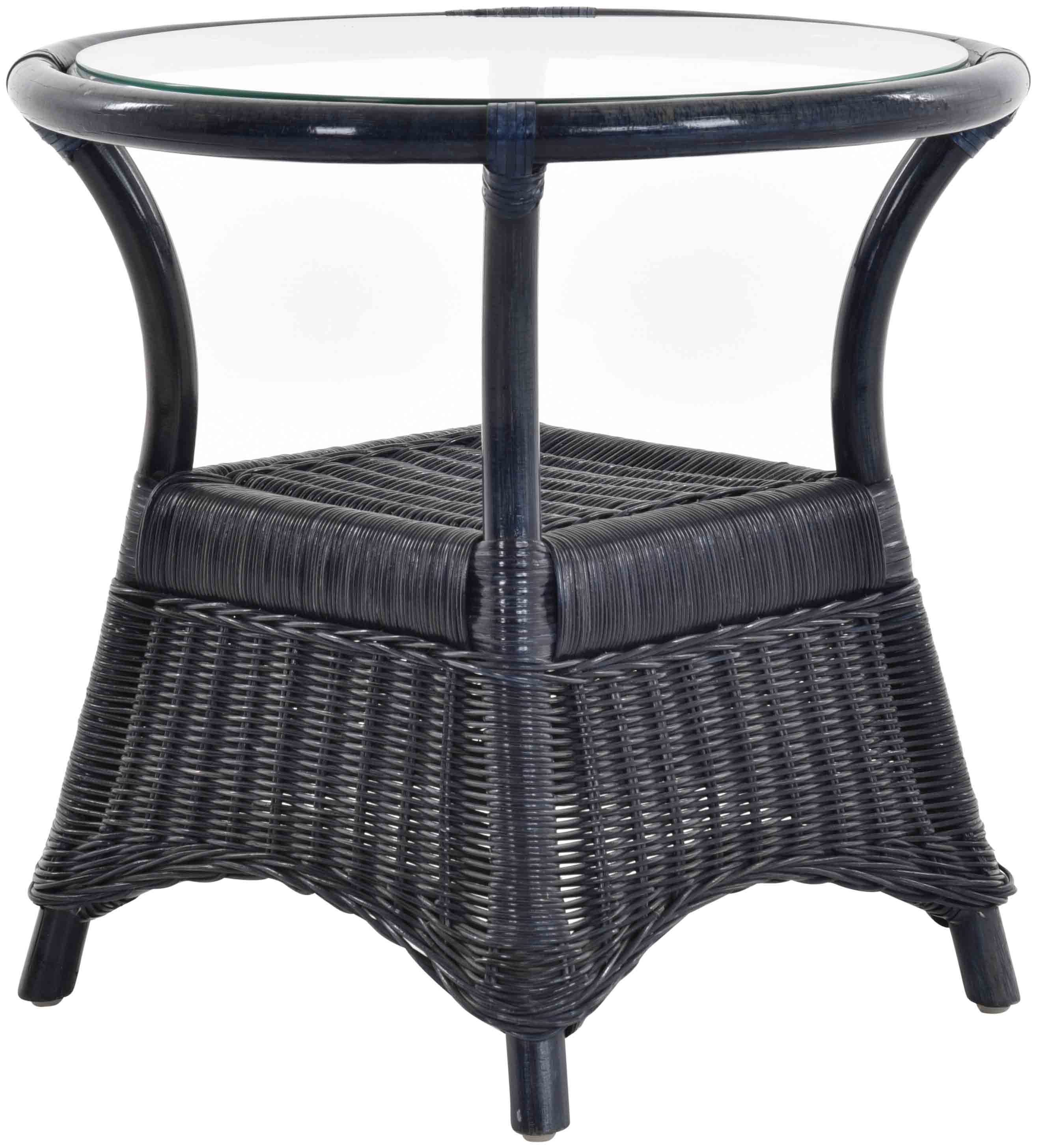 Glasplatte aus Rattan Dunkelblau mit Tisch, Home Beistelltisch Beistelltisch Krines Wohnzimmer Kaffeetisch Rattan Naturmaterial