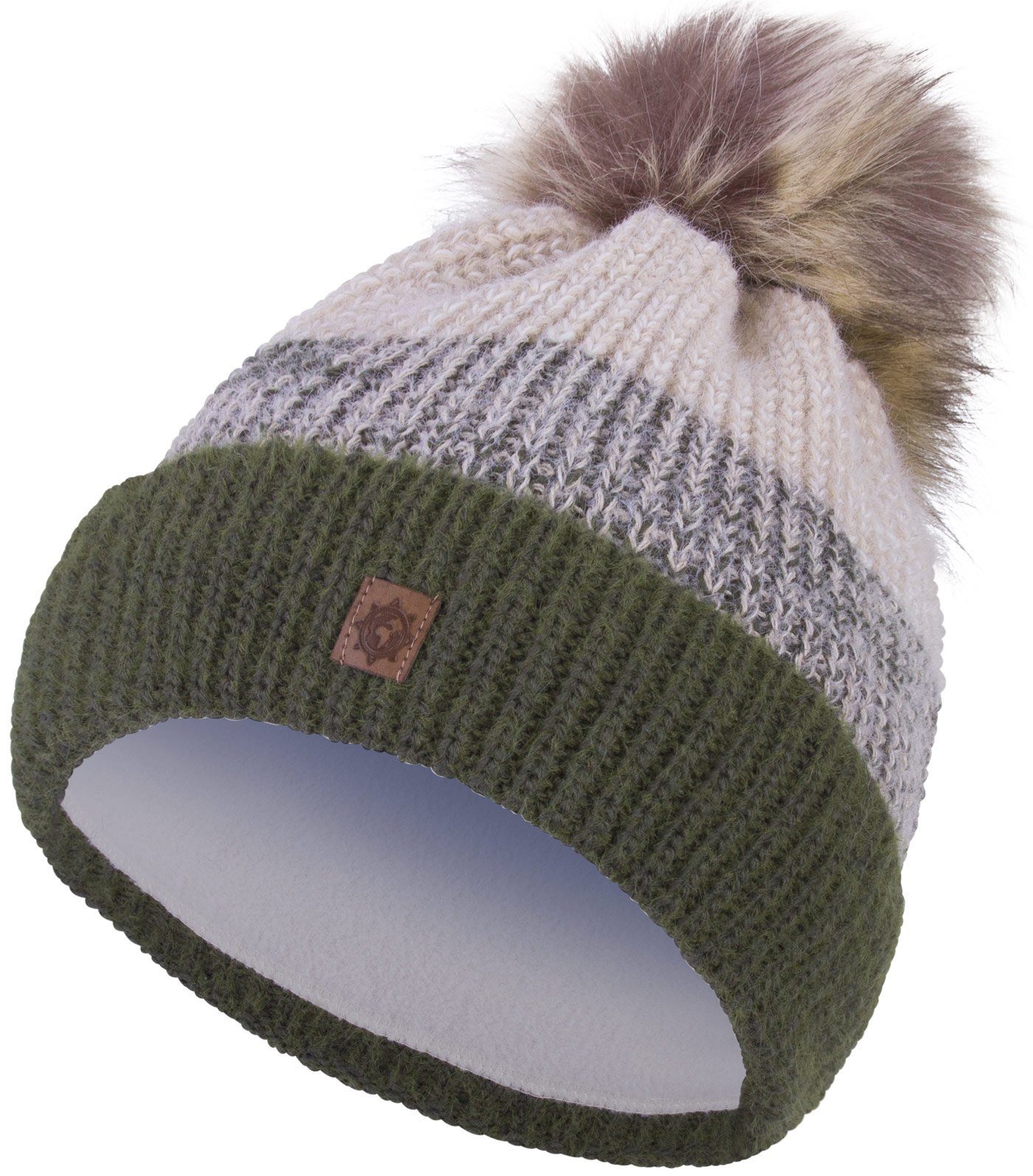 compagno Bommelmütze (1-St) Bommelmütze Wintermütze mehrfarbig Damen Fleecefutter Beanie