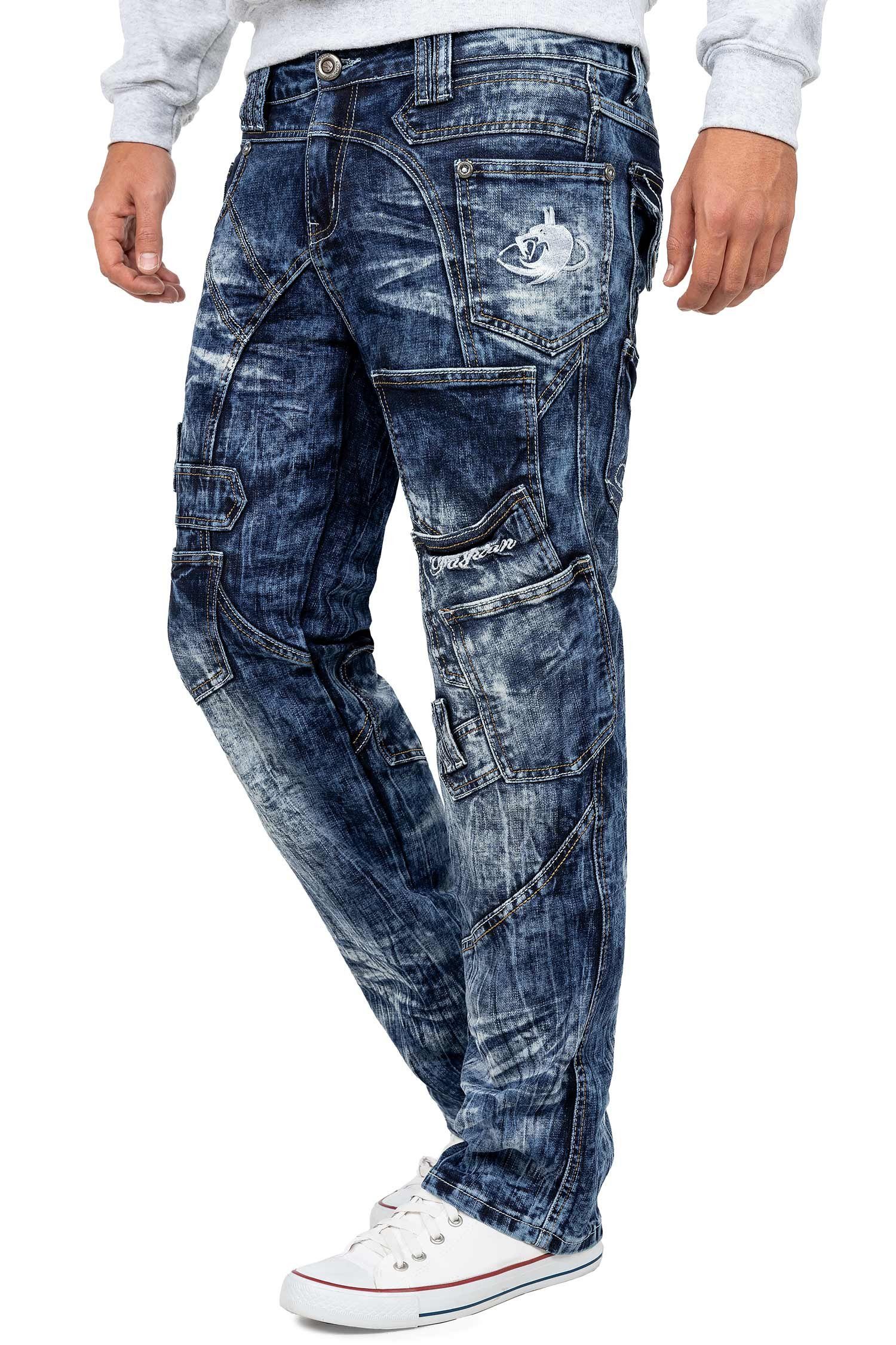Kosmo Lupo 5-Pocket-Jeans Herren Regular Fit Hose Stonewashed KM070 (1-tlg) Used-Look im stoned-washed Finish