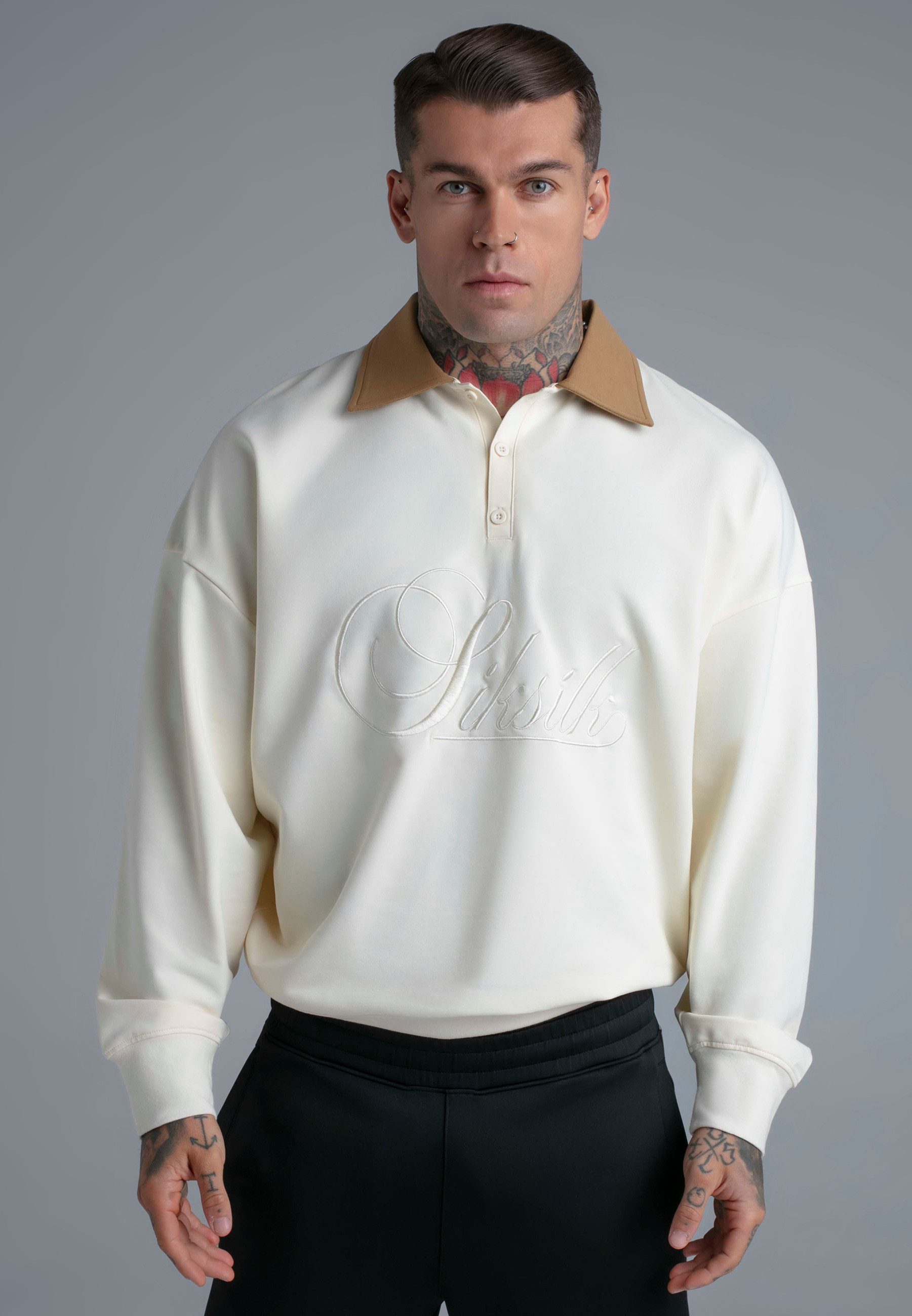 Siksilk Poloshirt SikSilk Herren Ecru Polo Sweater