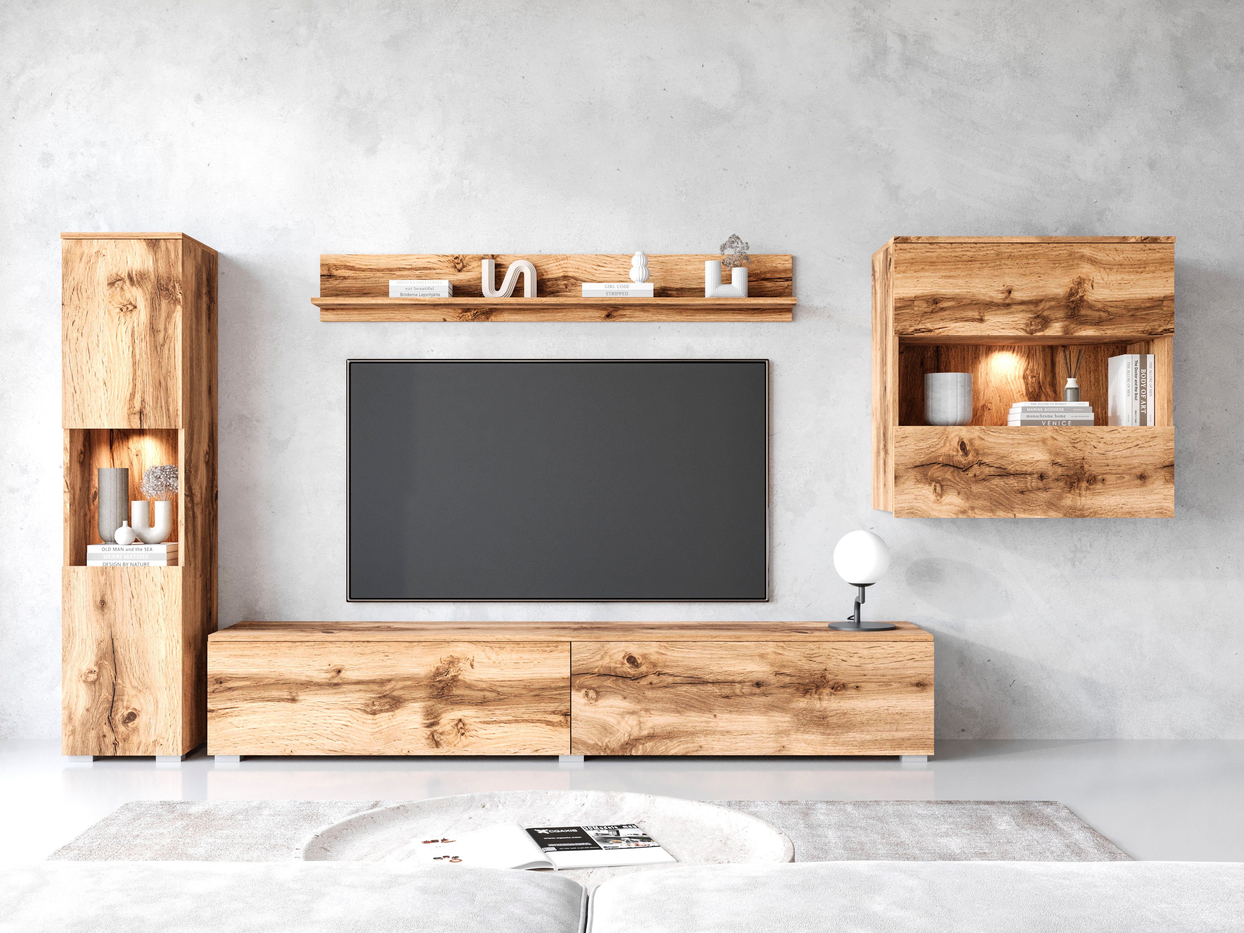 INOSIGN Wohnwand PARIS, Vitrine Türanschlag links/rechts wechselbar, (Komplett-Set, 4-St), grifflose Design, stehend und hängend montierbar