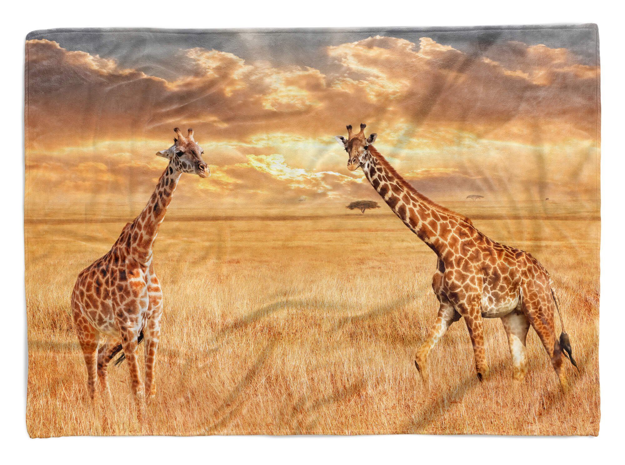 Sinus Art Handtücher Handtuch Strandhandtuch Saunatuch Kuscheldecke mit Tiermotiv Giraffen Savanne, Baumwolle-Polyester-Mix (1-St), Handtuch