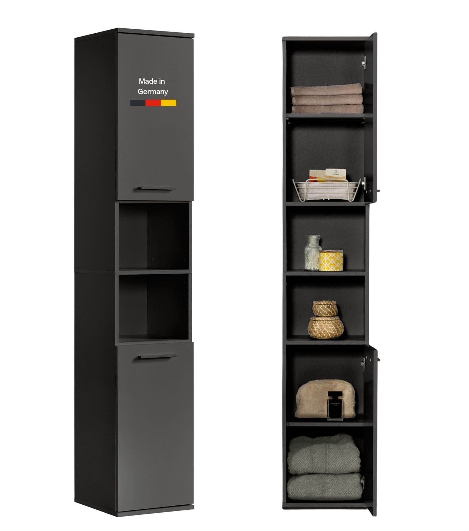 mokebo Hochschrank Der Kapitän (180x33x34 cm, mit 5 Einlegeböden) Made in Germany, hoher Badschrank, Badezimmerschrank in Anthrazit