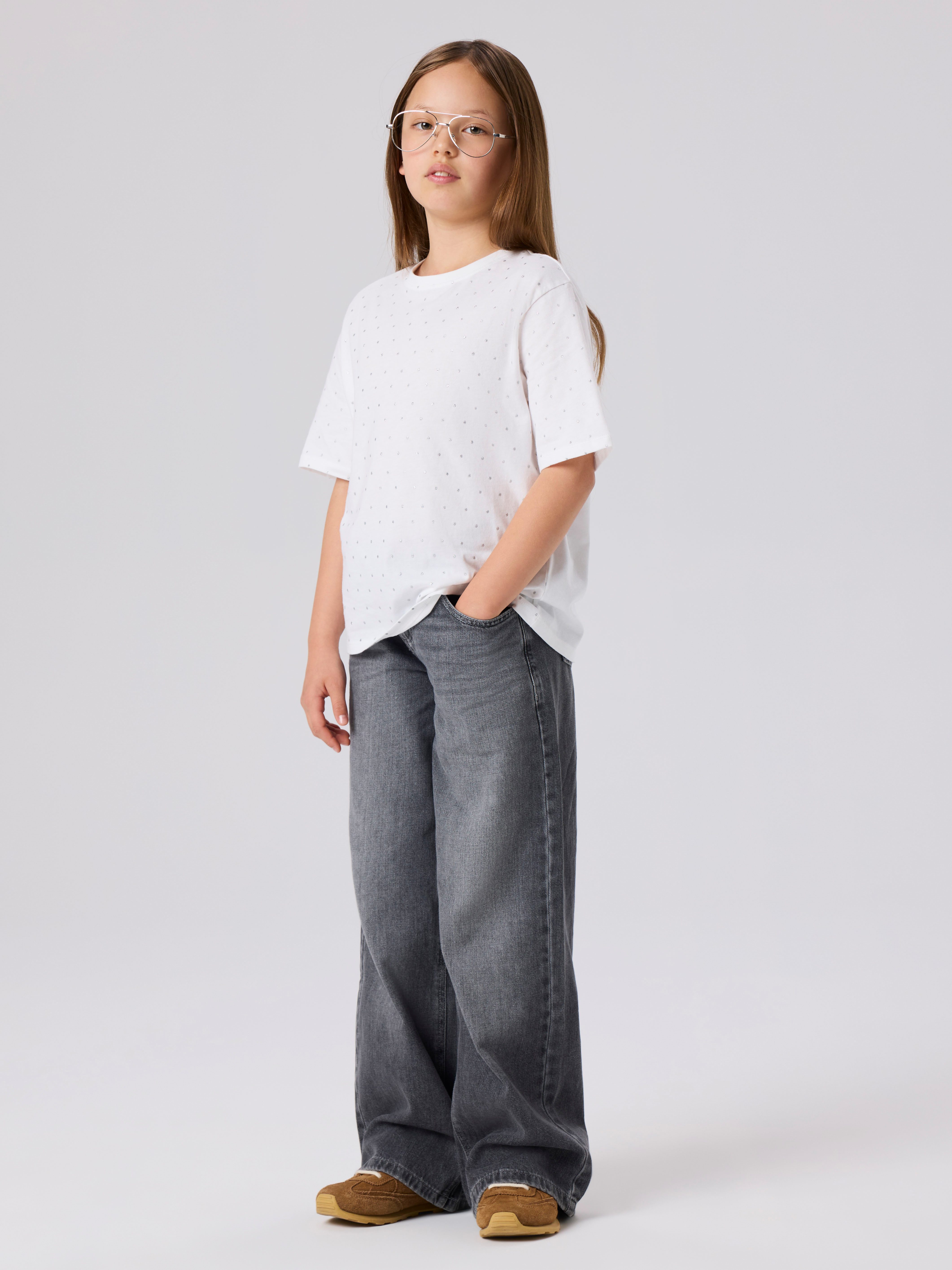 Name It Weite Jeans NKFROSE für Mädchen mit weitem Bein und klassischem Sitz normal, Denim, Abriebeffekte, Reißverschluss – Bild 2 von 5