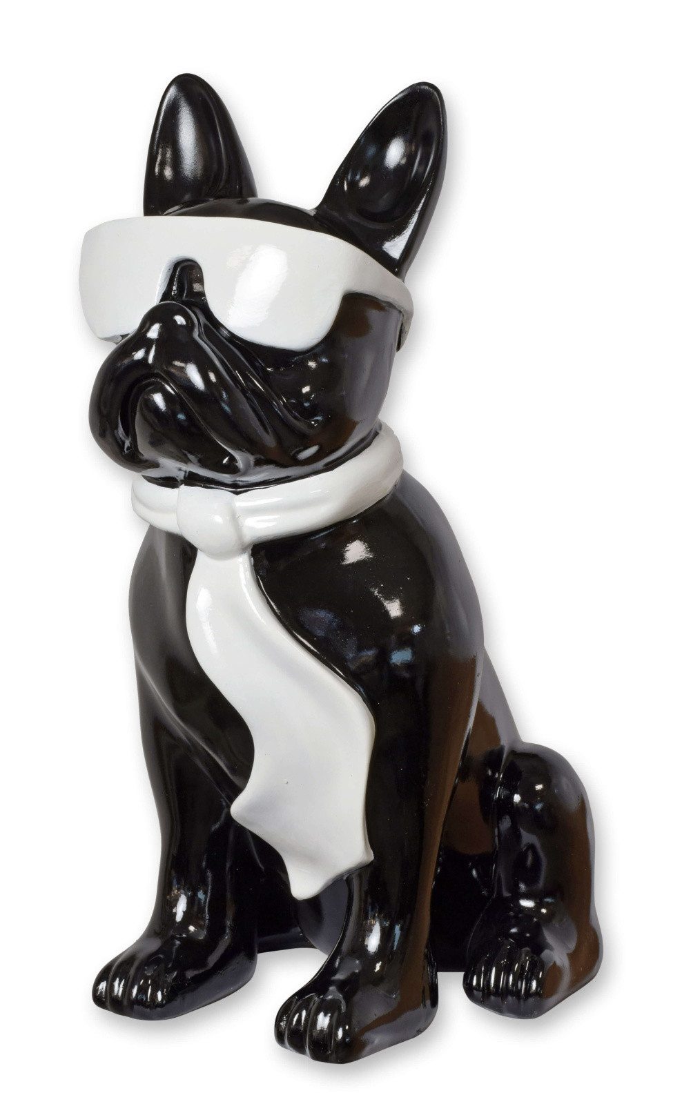 Dekoobjekt Figur Bulldogge aus Kunstharz mit Sonnenbrille und Krawatte – schwarz