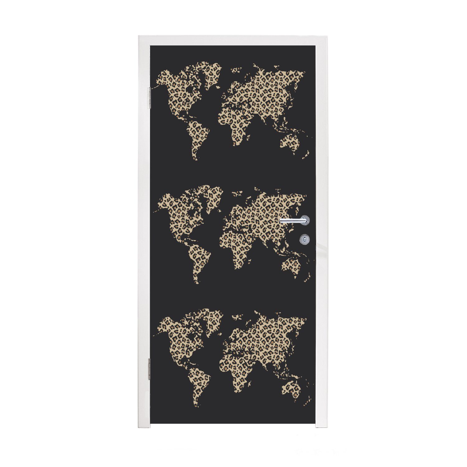 MuchoWow Türtapete Weltkarte - Pantherdruck - Muster, Matt, bedruckt, (1 St), Fototapete für Tür, Türaufkleber, 75x205 cm
