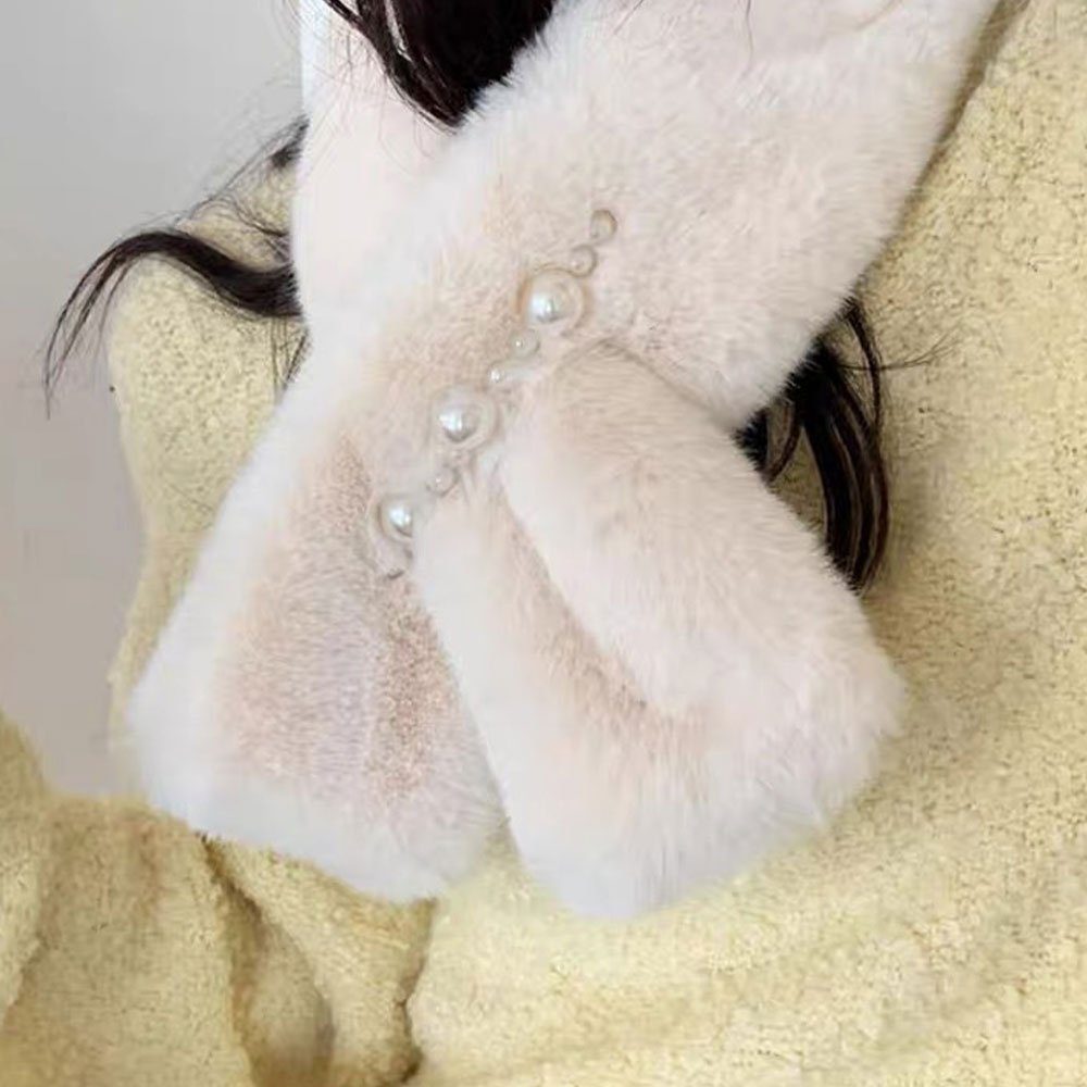 Gemütlich Pelz Modeschal mit Winter Weiß Kaninchen Perlen Faux Plüsch Warm LAKKEC Warmer Schal, Schal Damen Elegant