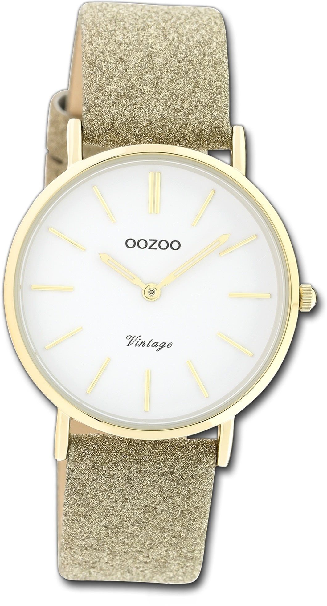 OOZOO Quarzuhr Oozoo Damen Armbanduhr rundes mittel (ca. Gehäuse, gold, 32mm) Slim, Damenuhr Ultra Lederarmband