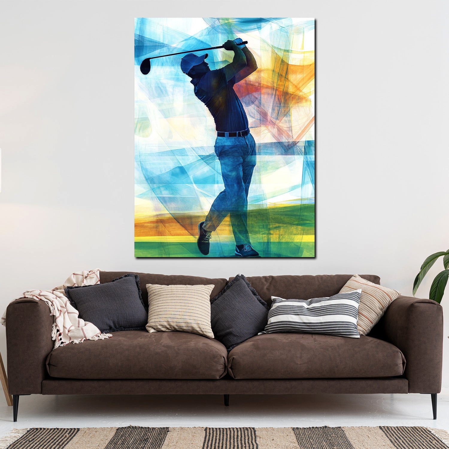 Artedinoi Leinwandbild Golfsport Silhouette farbig Energie Leinwandbild Wandbild Kunstdruck X, Golfspieler-Silhouette, farbig