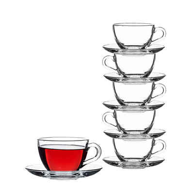 Pasabahce Teeglas »Dajar 6er Set Teegläser−Set Kaffee Basic Cup 12−Teilig mit Unterteller transparent«, Glas