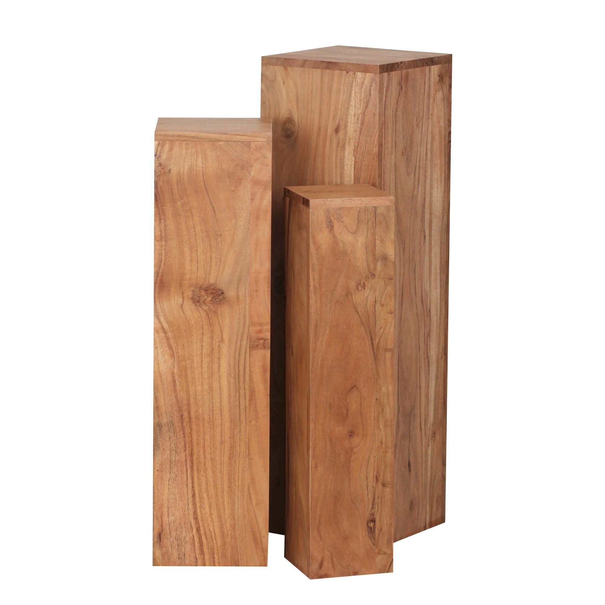 KADIMA DESIGN Satztisch Beistelltisch 3er Set Akazie Massivholz Satztisch Quadratisch Modern, (Wohnzimmer, Pflanzenhocker Blumenhocker Dekosäule), Säulentisch P – Bild 2 von 5