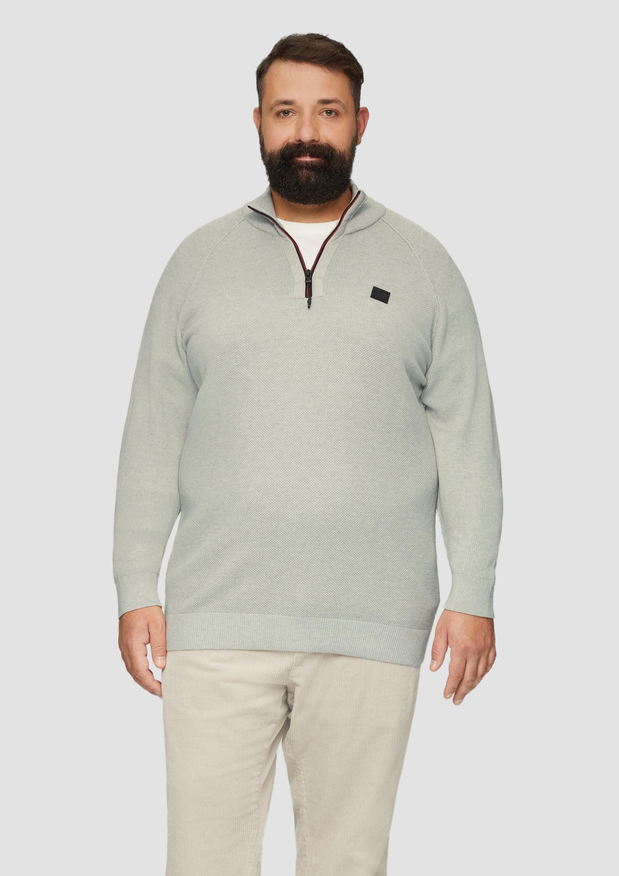 s.Oliver Longpullover Strickpullover Strickpullover mit Troyer-Kragen und Strukturmix