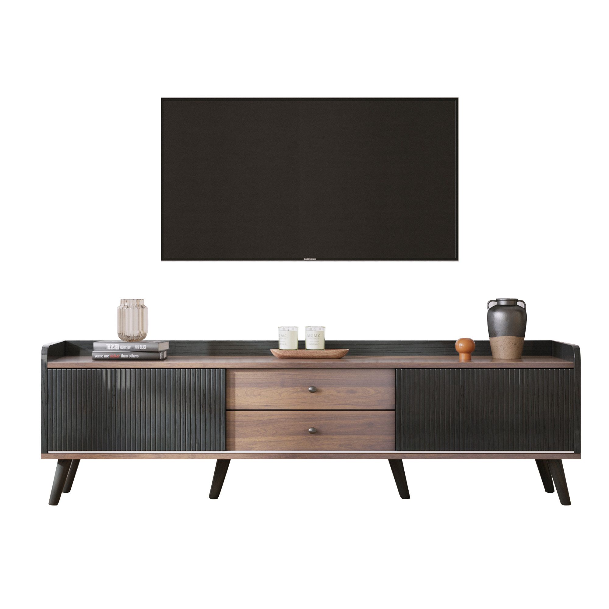 Merax Lowboard mit 2 Schubladen in Holzoptik und 2 Schiebetüren, TV-Board m günstig online kaufen