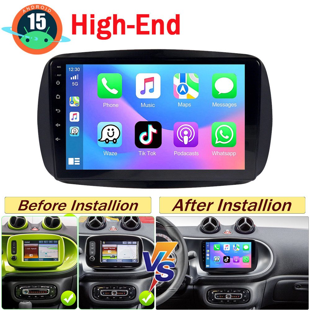 A-Sure Android 15 Carplay 4/8 Core Für Mercedes Benz Smart Forfour Fortwo 453 Autoradio (Digitalradio (DAB), FM, AM, 1280*800 IPS Screen)