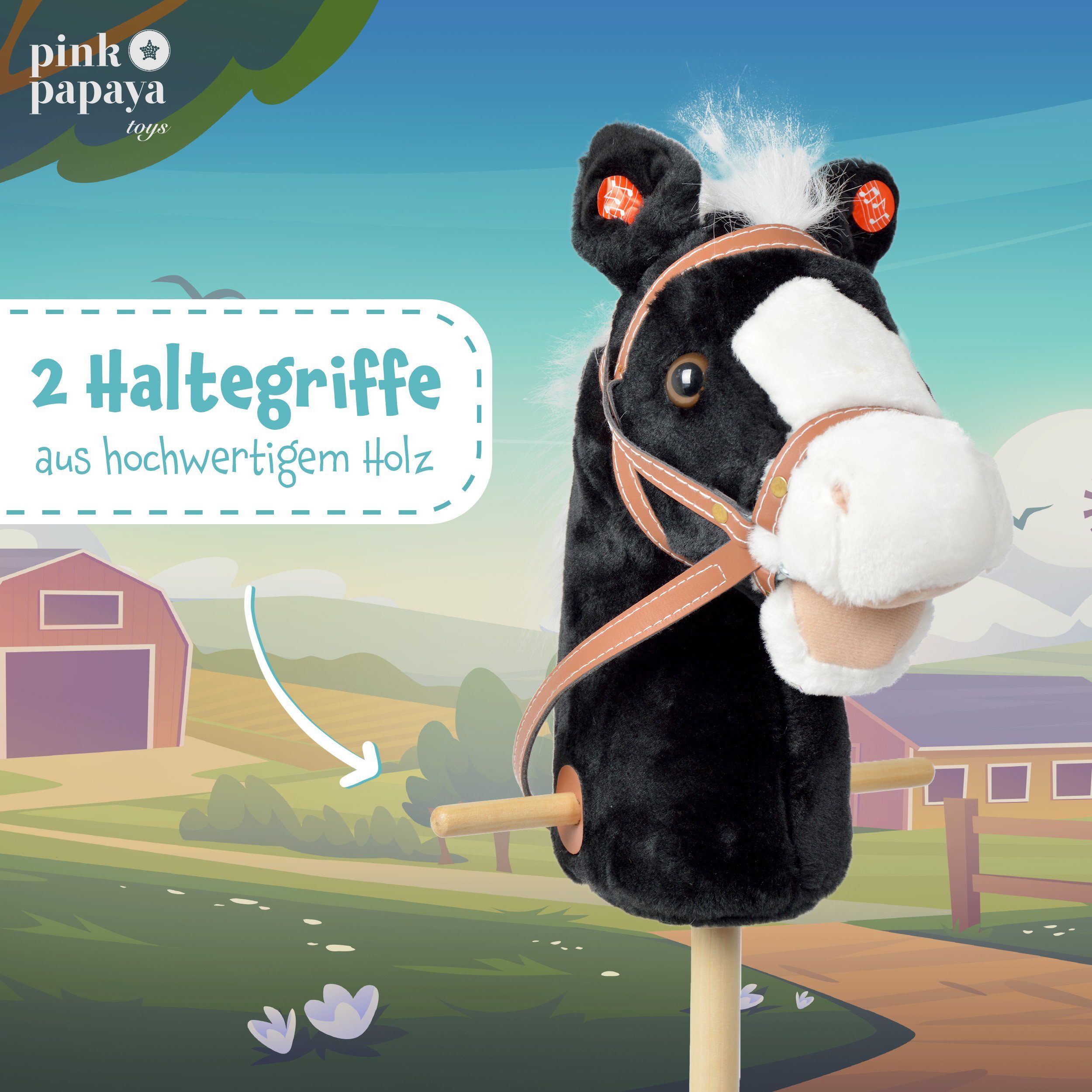 Pink Papaya Steckenpferd Steckenpferd, Hobby Horse mit Sounds, inkl. Halfter, mit Rollen