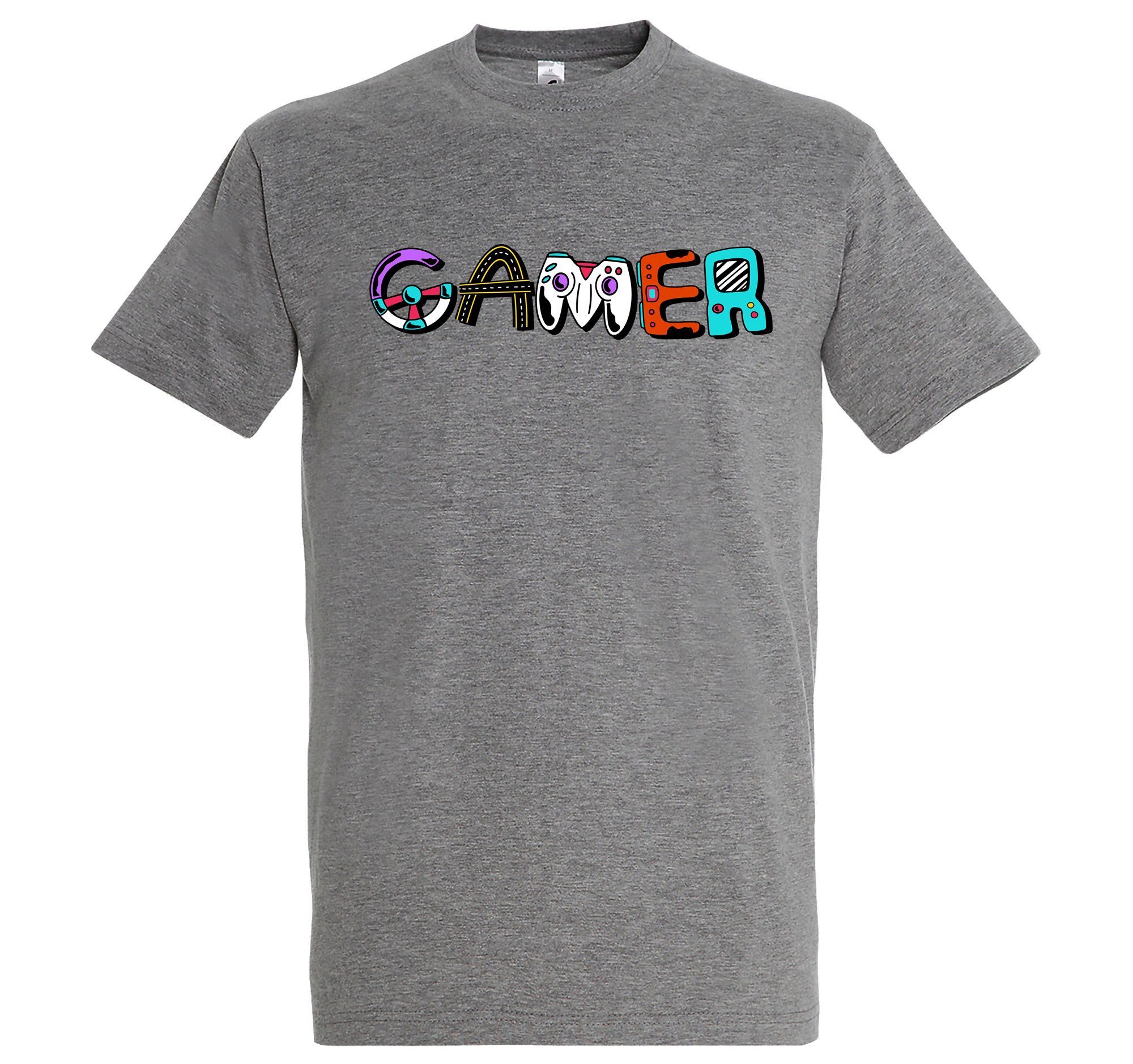 trendigem T-Shirt Herren Youth Gamer Frontprint mit Grau Designz Shirt