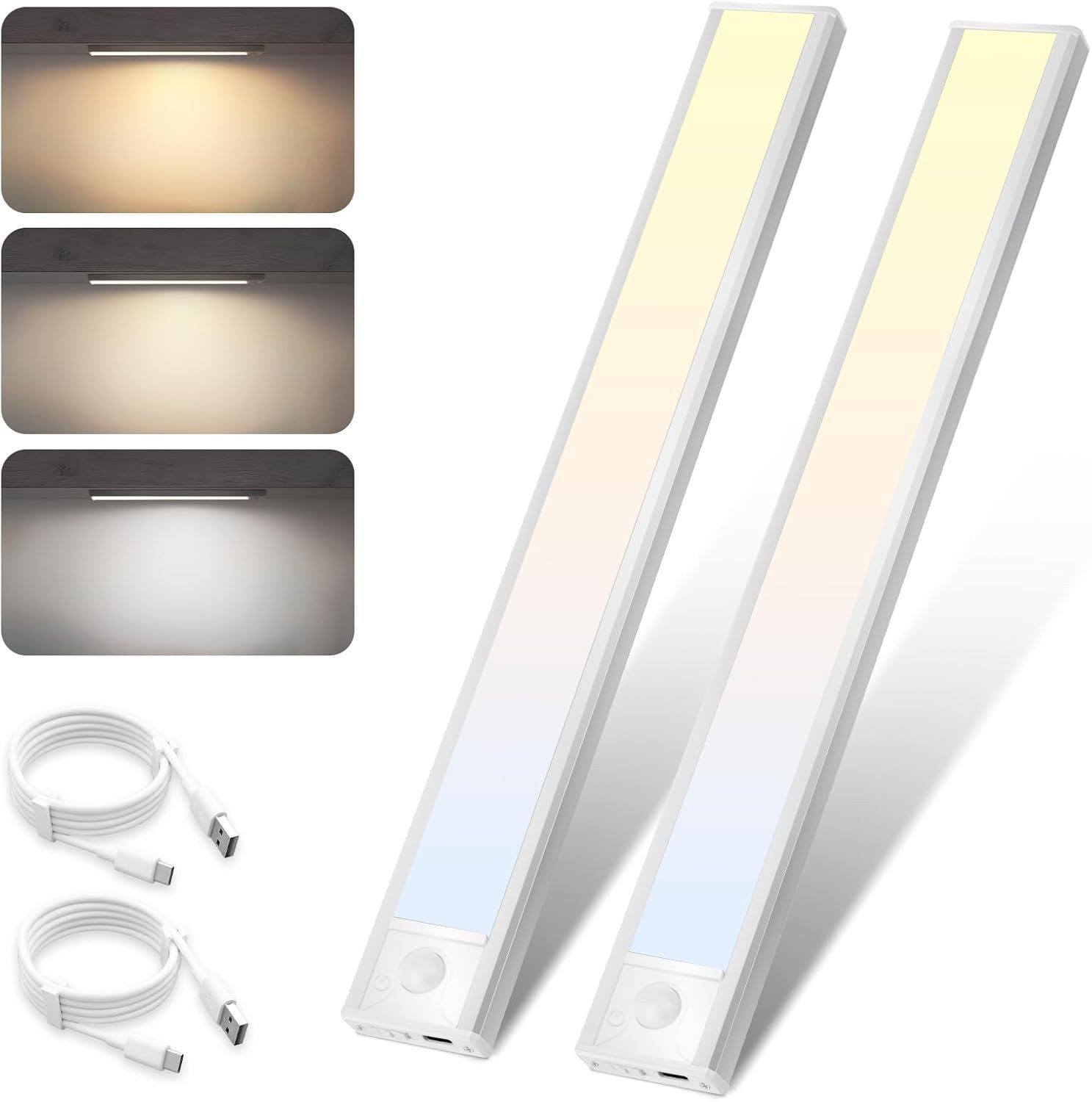 Nettlife LED Unterbauleuchte Bewegungsmelder dimmbar 20/30/40 cm wählbar USB Schrankbeleuchtung, LED fest integriert, 3 Farbtemperatur Aufladbar Schrankleuchte für Flur Cabinet