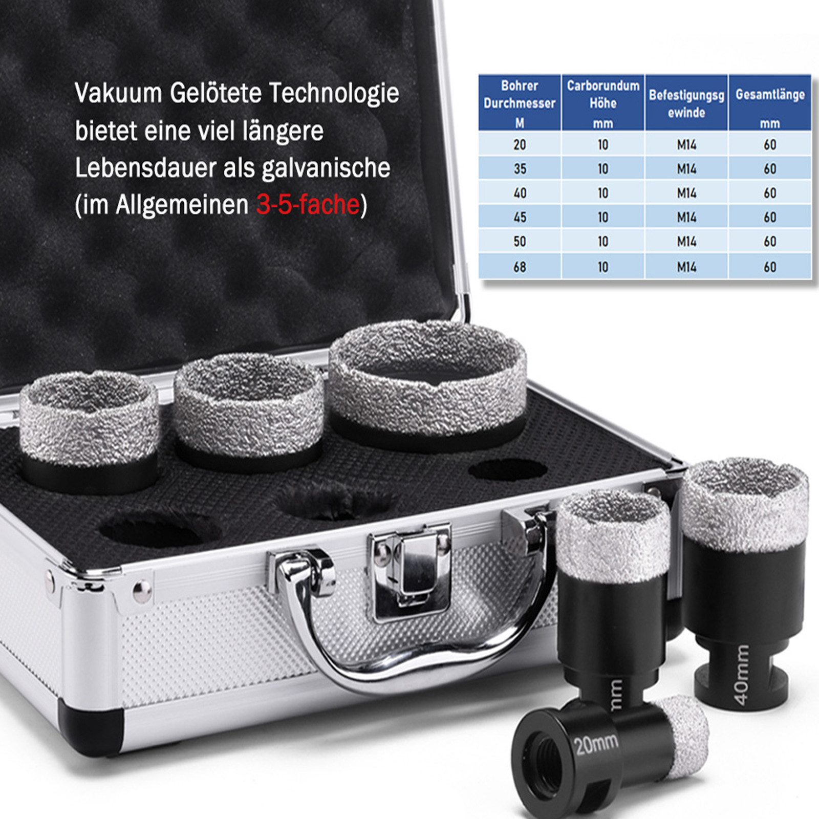 BTTO Fliesenbohrer 6-tlg Set Fliesenbohrer 20/35/40/45/50/68mm Diamant Flie günstig online kaufen