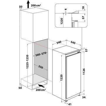 Indesit Einbaukühlschrank Vollraum IBC 12AC21R, 122 cm hoch, 54 cm breit, Temperatur einstellbar, Warnsignal sichtbar, 5 Ablageflächen